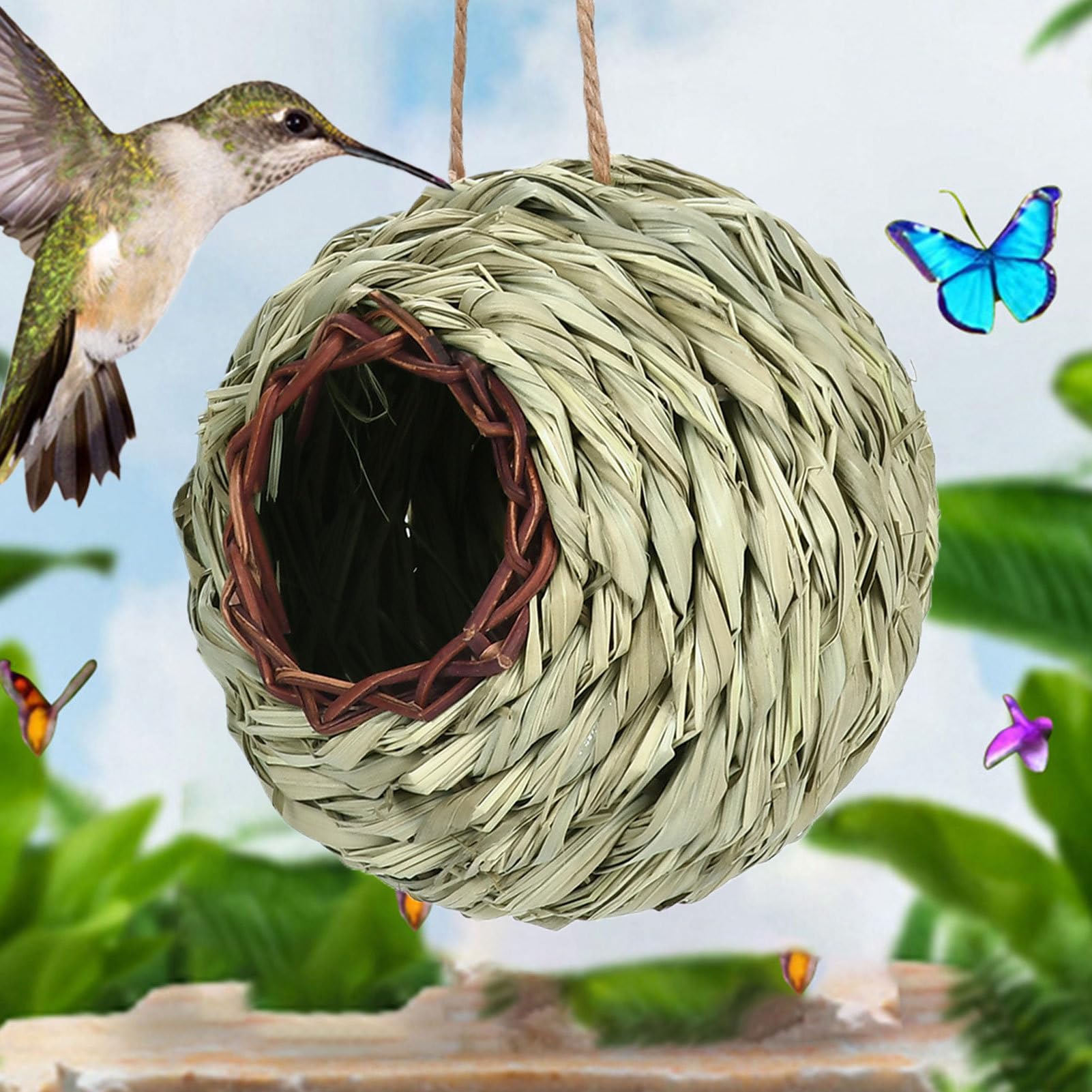 Birdhouse - Bird nest - Hand-woven - Birdhouse decoration - Garden decoration - Living room decoration - Bedroom decoration - Christmas decoration - Outdoor decoration - Courtyard decoration - Spherical - 1 piece