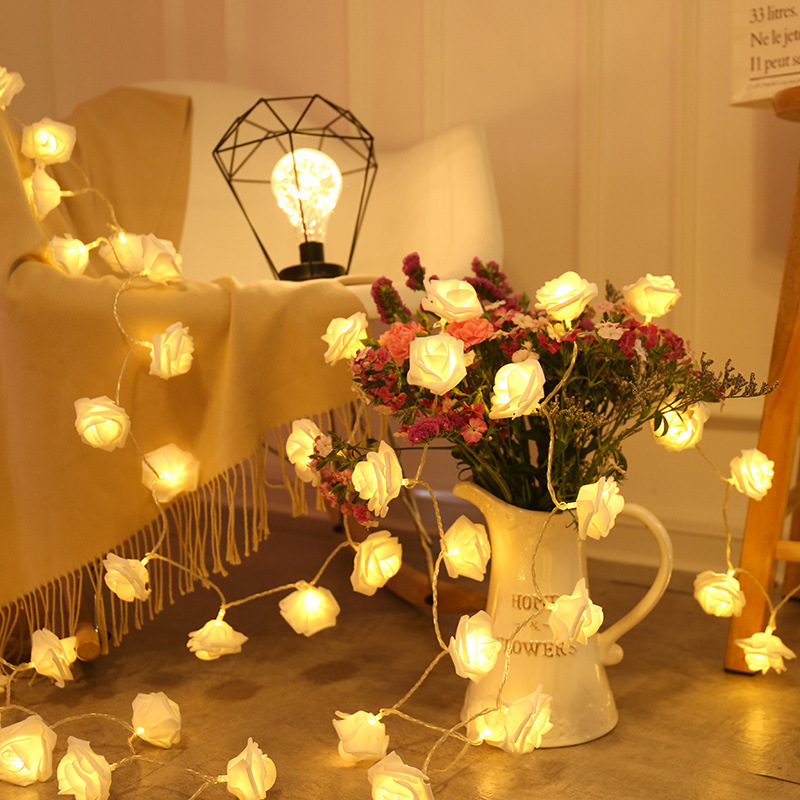 Rose Lights - Living Room Mood Lighting - LED Lights - Bedroom Decoration - Artificial Flowers - Wedding Decoration - Home Accessories - Light Chain - Room Decoration - Party Lighting - Warm White - 1 Piece