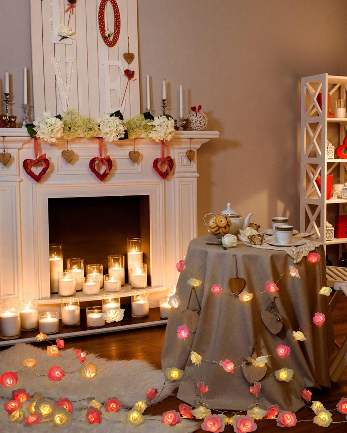 Rose Fairy Lights - Indoor Mood Lighting - Bedroom Decoration - LED Lights - Artificial Flowers - Wedding Decoration - Window Decoration - Valentine%27s Day Gift - Fairy Lights - Home Accessories - Party Lighting - Pink and White - 1 Piece