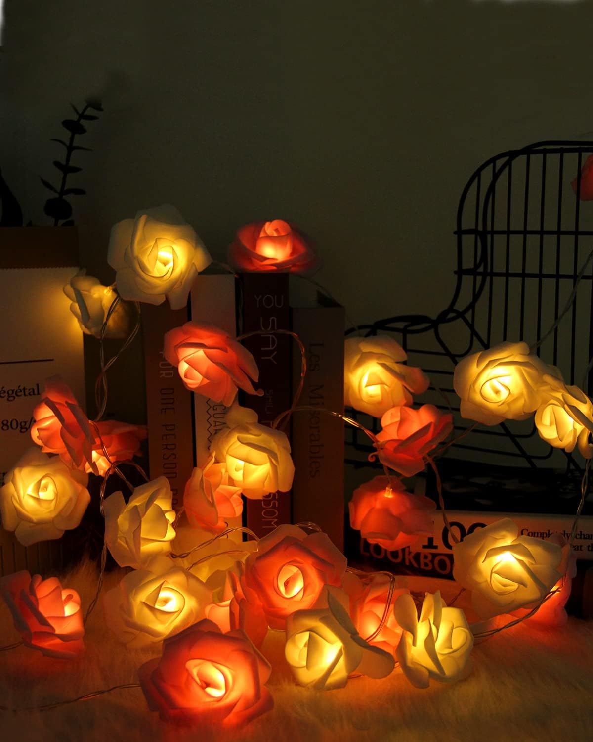 Rose Fairy Lights - Indoor Mood Lighting - Bedroom Decoration - LED Lights - Artificial Flowers - Wedding Decoration - Window Decoration - Valentine%27s Day Gift - Fairy Lights - Home Accessories - Party Lighting - Pink and White - 1 Piece