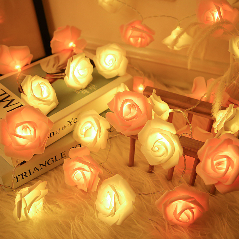 Rose Fairy Lights - Indoor Mood Lighting - Bedroom Decoration - LED Lights - Artificial Flowers - Wedding Decoration - Window Decoration - Valentine%27s Day Gift - Fairy Lights - Home Accessories - Party Lighting - Pink and White - 1 Piece