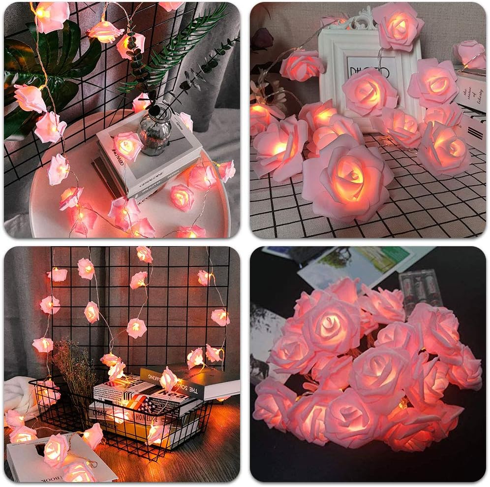 Rose Fairy Lights - Indoor Mood Lighting - Bedroom Decoration - LED Lights - Artificial Flowers - Wedding Decoration - Window Decoration - Valentine%27s Day Gift - Fairy Lights - Home Accessories - Party Lighting - Pink - 1 Piece