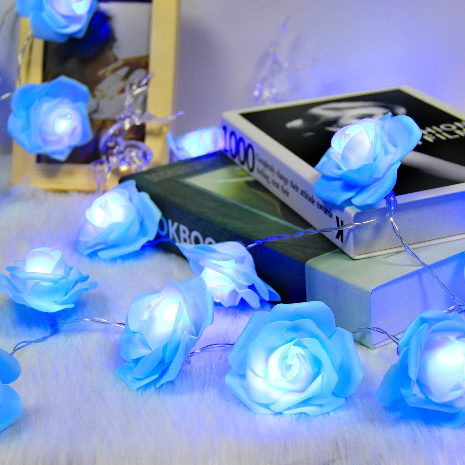 Rose Fairy Lights - Indoor Mood Lighting - Bedroom Decoration - LED Lights - Artificial Flowers - Wedding Decoration - Window Decoration - Valentine%27s Day Gift - Fairy Lights - Home Accessories - Party Lighting - Blue - 1 Piece