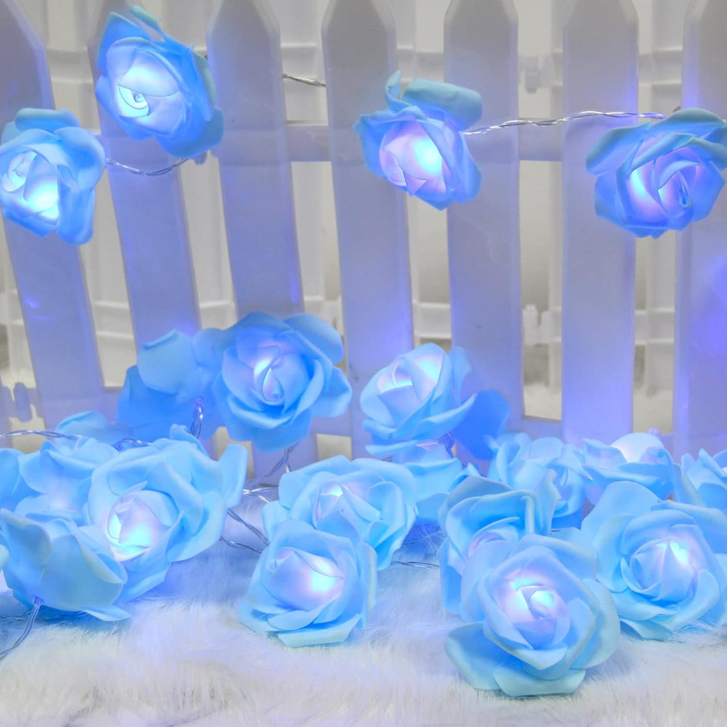 Rose Fairy Lights - Indoor Mood Lighting - Bedroom Decoration - LED Lights - Artificial Flowers - Wedding Decoration - Window Decoration - Valentine%27s Day Gift - Fairy Lights - Home Accessories - Party Lighting - Blue - 1 Piece