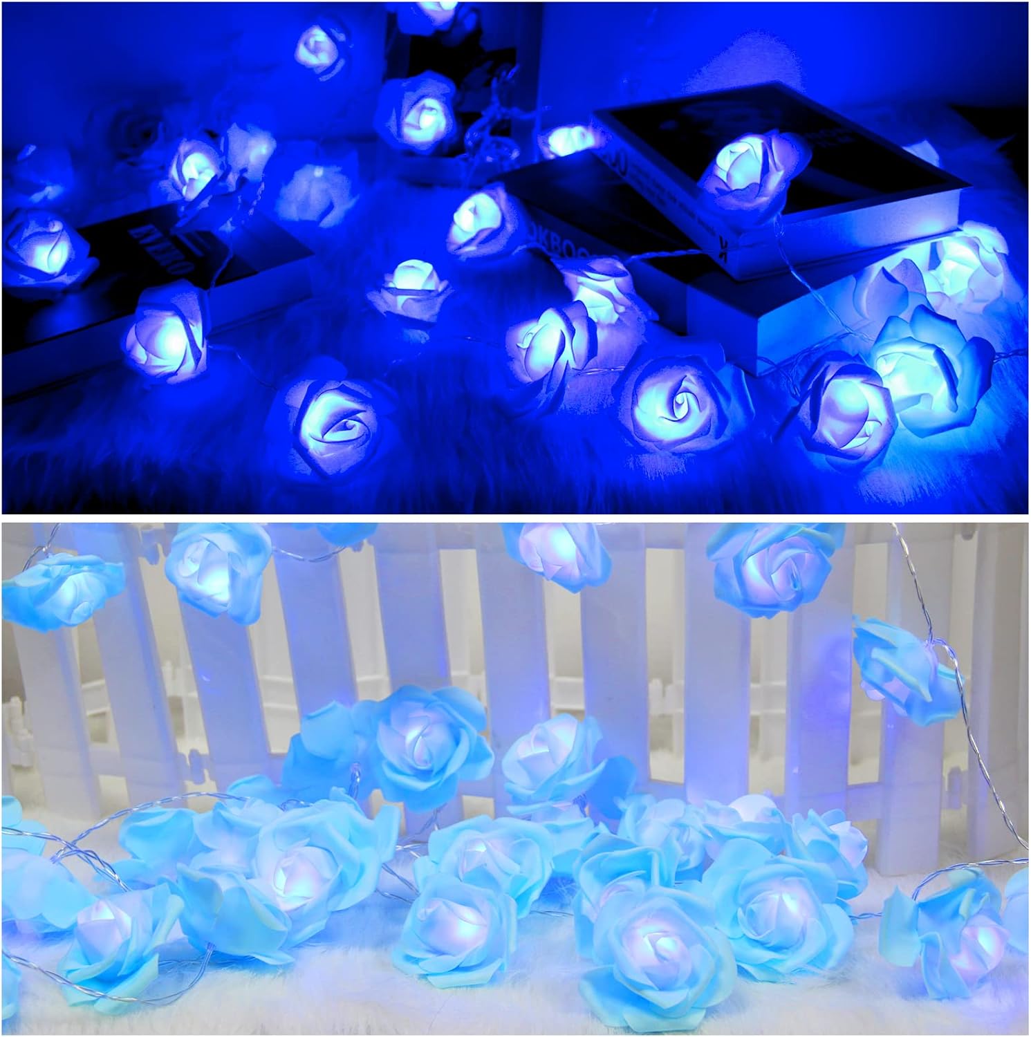 Rose Fairy Lights - Indoor Mood Lighting - Bedroom Decoration - LED Lights - Artificial Flowers - Wedding Decoration - Window Decoration - Valentine%27s Day Gift - Fairy Lights - Home Accessories - Party Lighting - Blue - 1 Piece