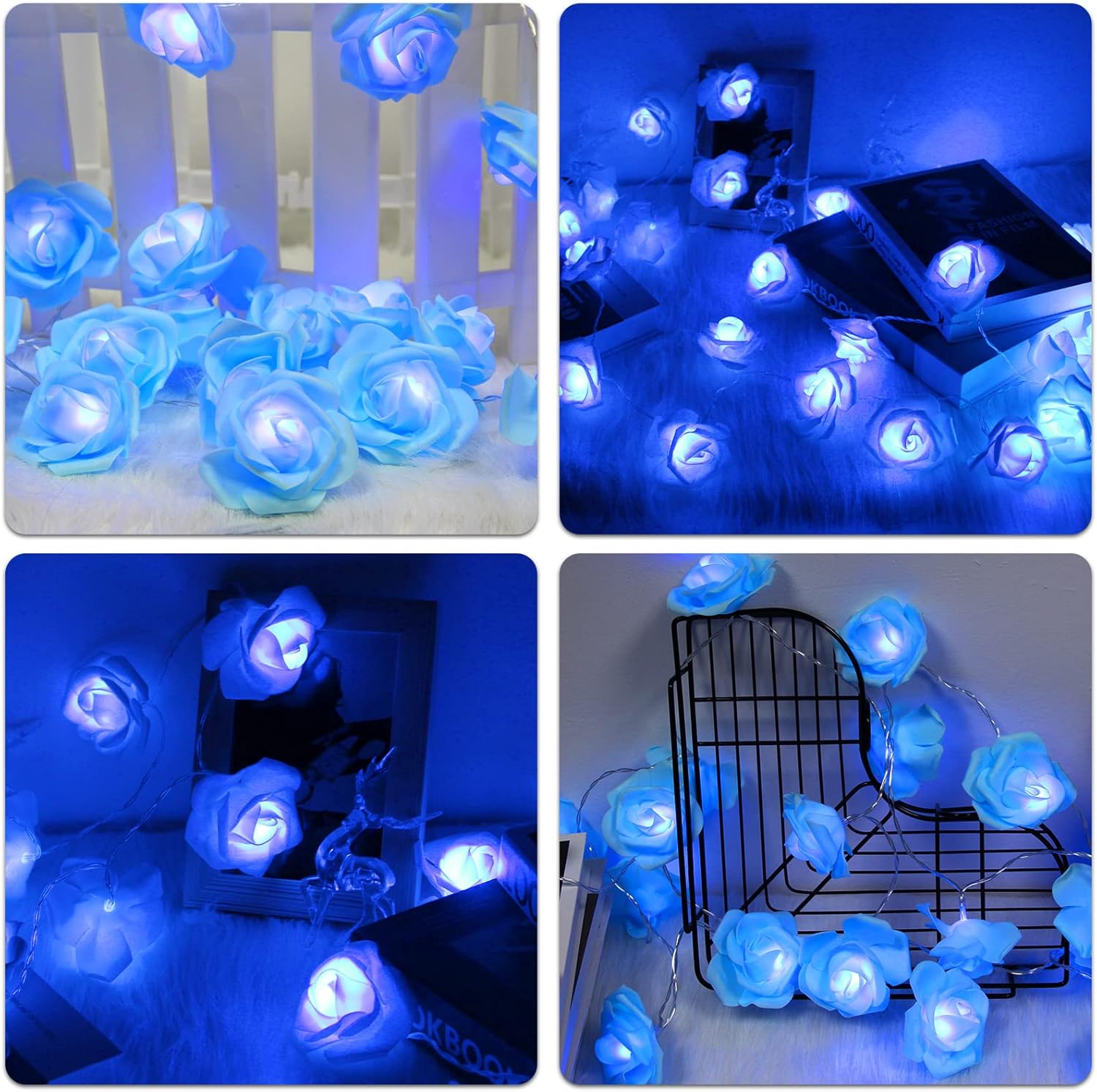 Rose Fairy Lights - Indoor Mood Lighting - Bedroom Decoration - LED Lights - Artificial Flowers - Wedding Decoration - Window Decoration - Valentine%27s Day Gift - Fairy Lights - Home Accessories - Party Lighting - Blue - 1 Piece