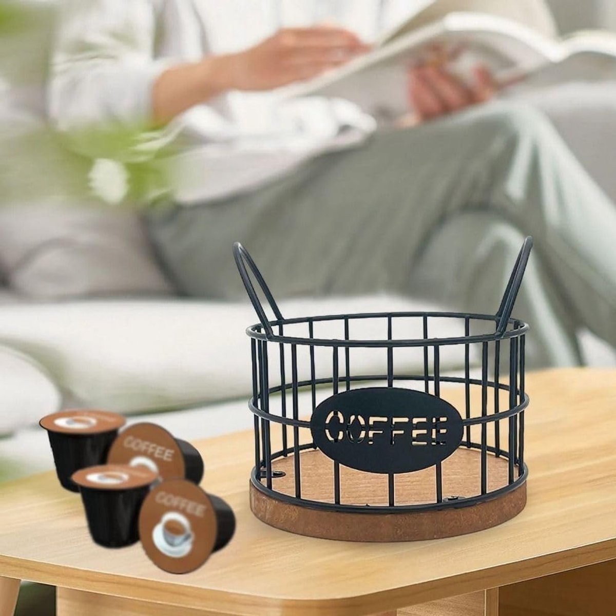 Storage basket - Storage rack - Coffee capsule storage rack - Fruit basket - Home storage accessories - Wooden base - Suitable for home