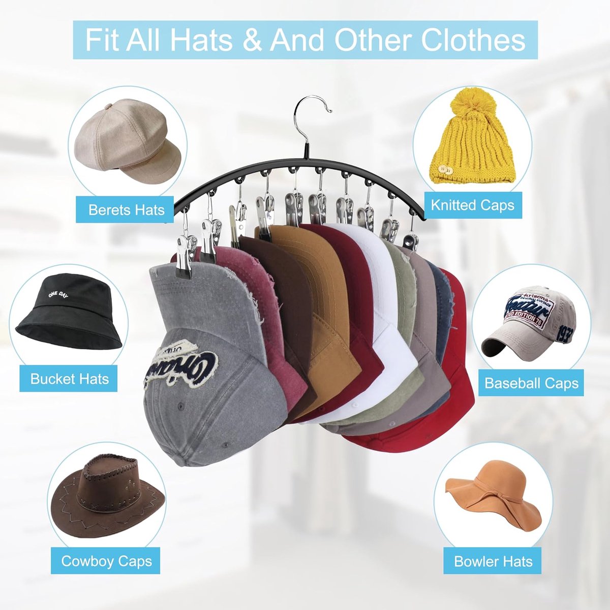 2 pieces - Hat rack - clothes rack - sock clip - hat rack for the wardrobe - storage accessories - suitable for drying clothes