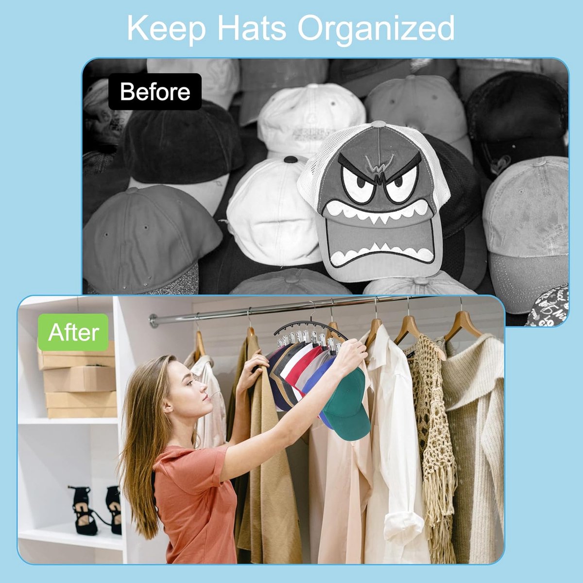 2 pieces - Hat rack - clothes rack - sock clip - hat rack for the wardrobe - storage accessories - suitable for drying clothes