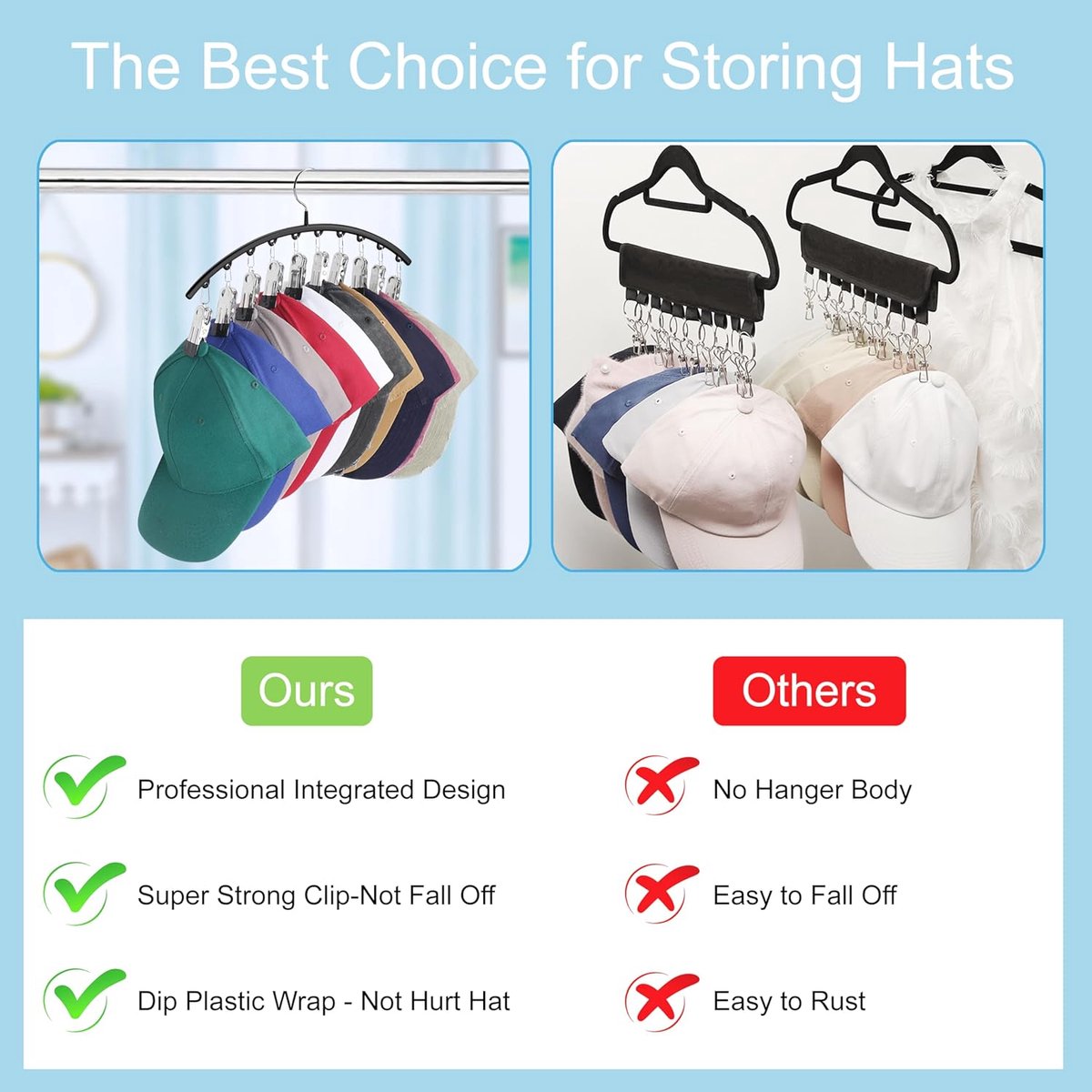 2 pieces - Hat rack - clothes rack - sock clip - hat rack for the wardrobe - storage accessories - suitable for drying clothes