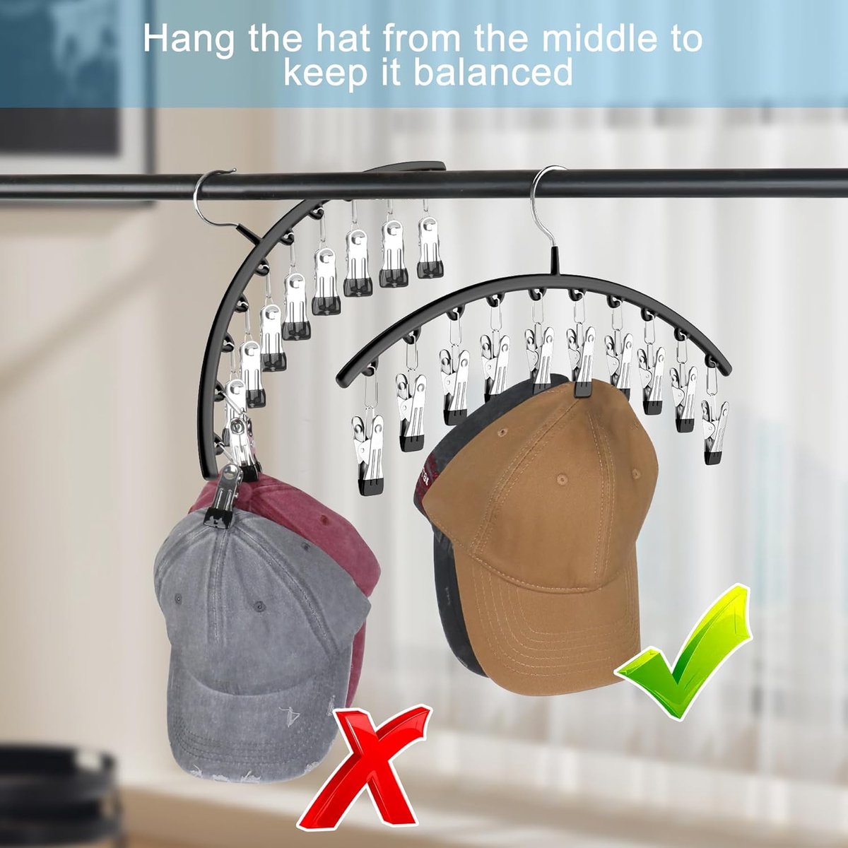 2 pieces - Hat rack - clothes rack - sock clip - hat rack for the wardrobe - storage accessories - suitable for drying clothes
