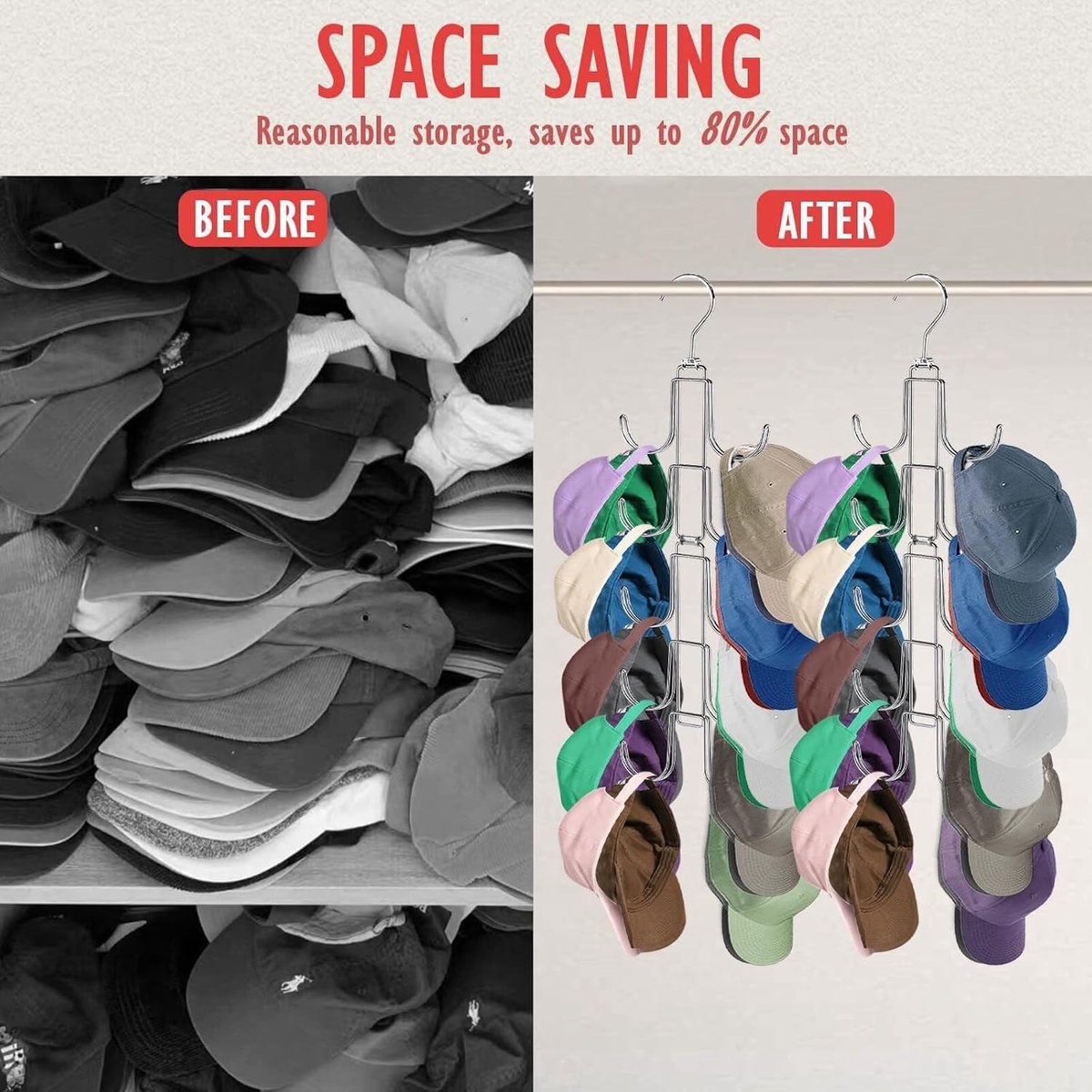 Storage Rack - Clothing and Hat Organizer - Bag Hanger - Foldable Hooks - Storage Accessories - Suitable for storing hats