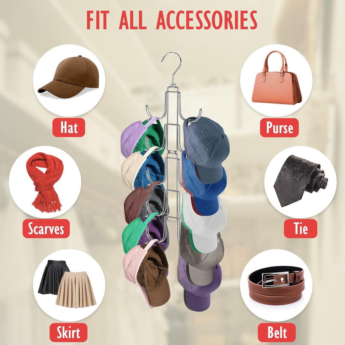 Storage Rack - Clothing and Hat Organizer - Bag Hanger - Foldable Hooks - Storage Accessories - Suitable for storing hats