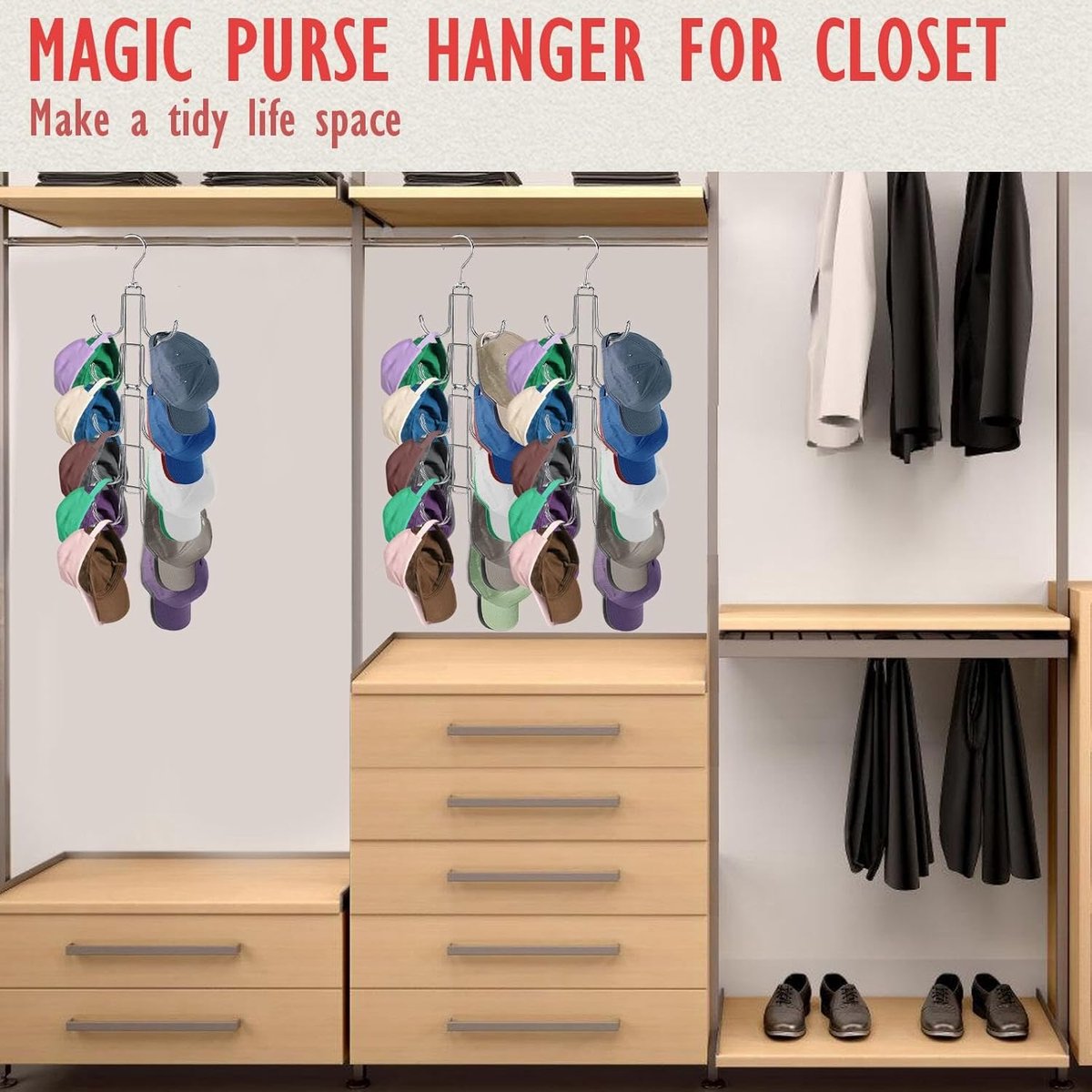 Storage Rack - Clothing and Hat Organizer - Bag Hanger - Foldable Hooks - Storage Accessories - Suitable for storing hats