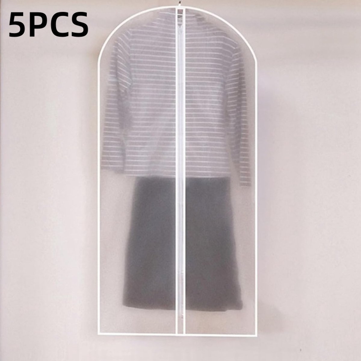 5-piece - Garment bag - dust bag - dust cover - clothing storage bag - central zipper - storage accessories - suitable for wardrobe storage and travel - white - 60*120 cm
