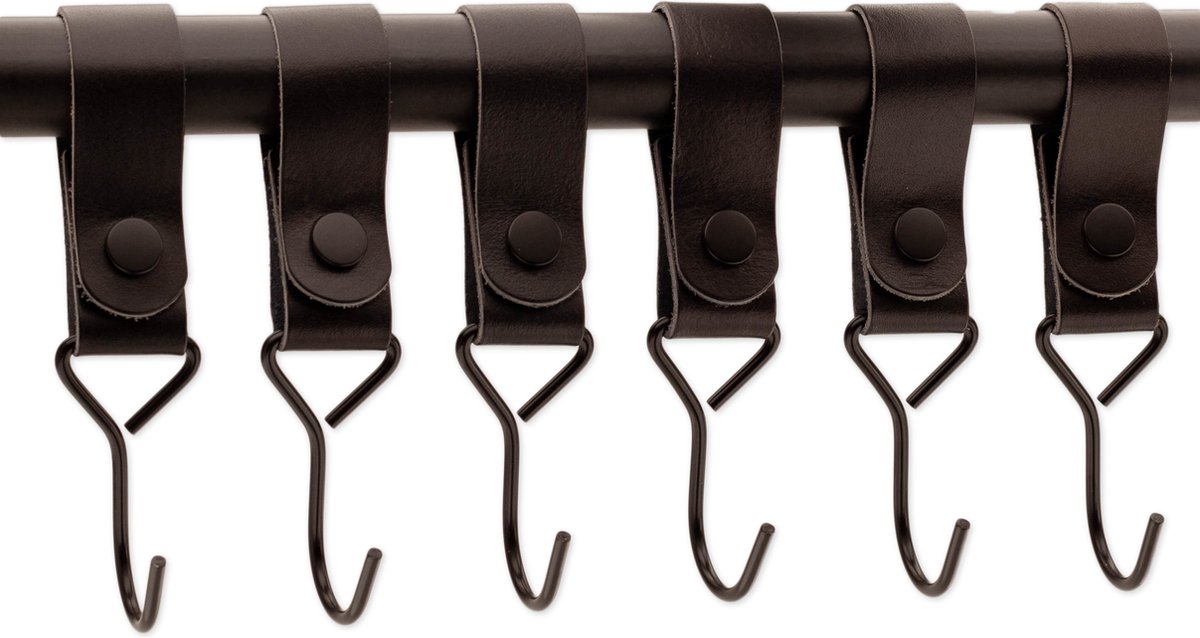 Brute Strength - Multifunctional Hook with Leather Loop - Cognac - 4 pieces - Coat Hook - Camping Hook - Leather - Hanging Hooks - Towel Hooks