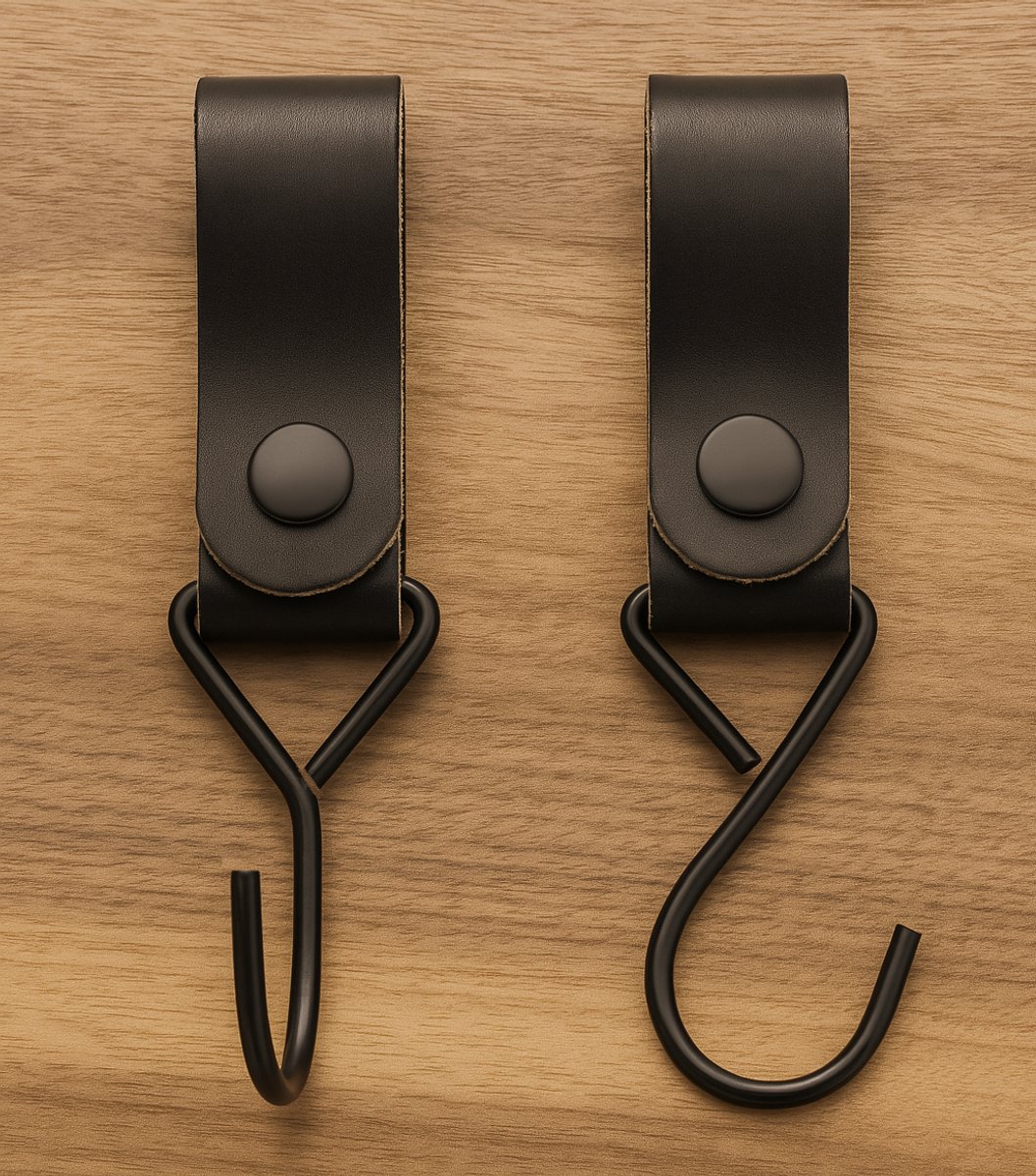 Brute Strength - Multifunctional Hook with Leather Loop - Cognac - 4 pieces - Coat Hook - Camping Hook - Leather - Hanging Hooks - Towel Hooks