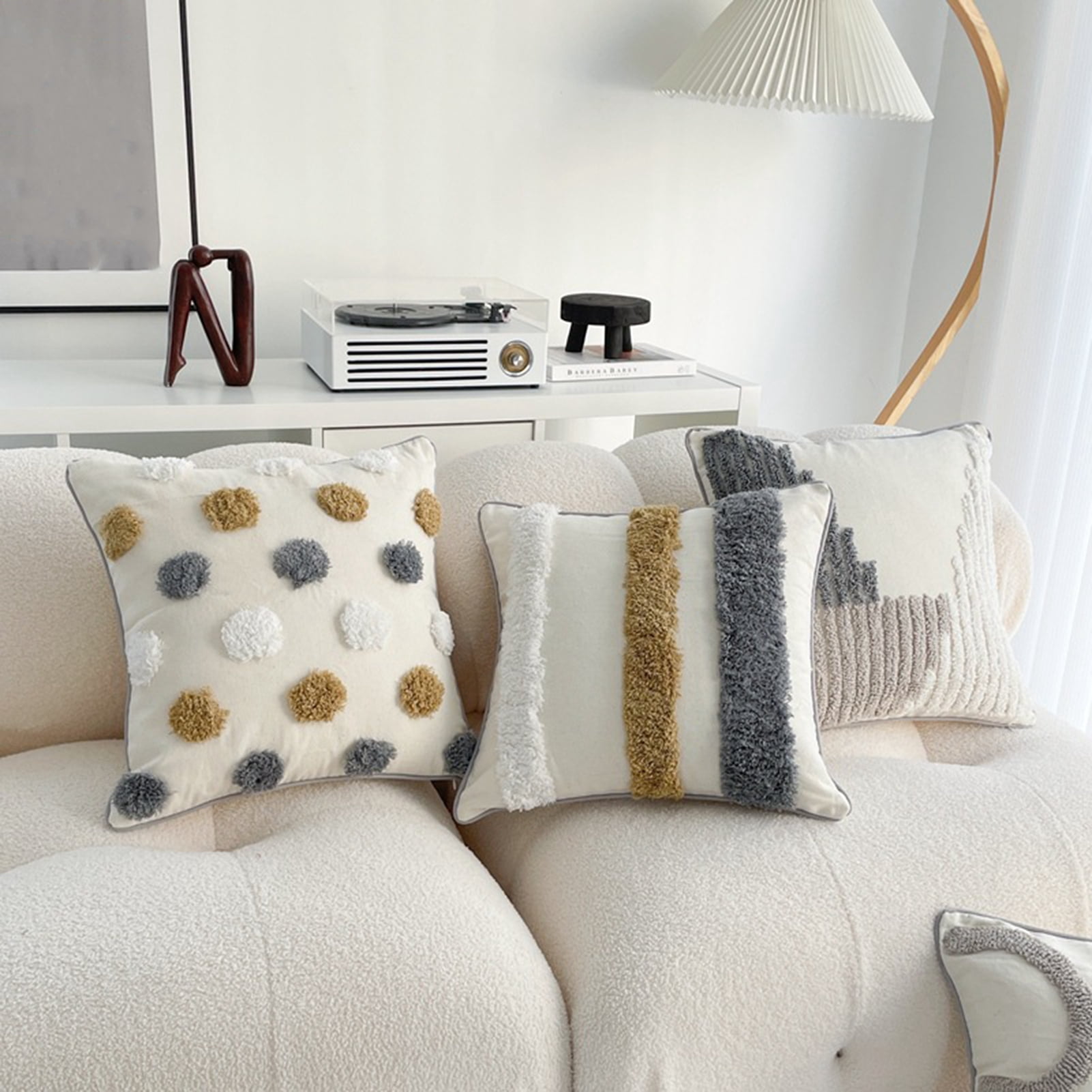 Walbest Boho Throw Pillow with Braided Rope Pattern And Tassels Soft Cotton Linen Textured Cushion for Sofa Bed Office 45x45cm C