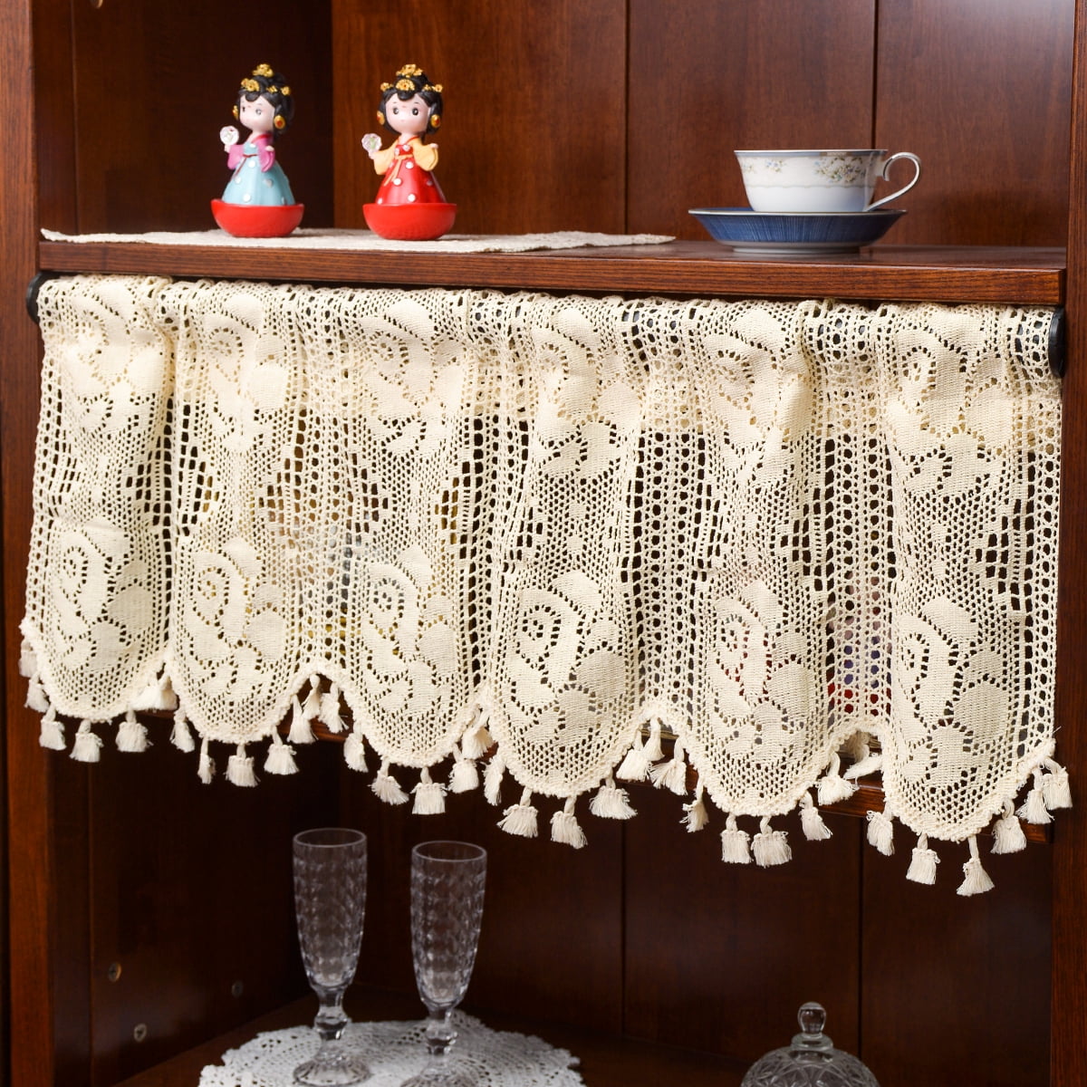 Vintage Curtains with tassels Curtain Valance for Kitchen Cafe Vintage Curtains with tassels Curtain Valance for Kitchen Cafe