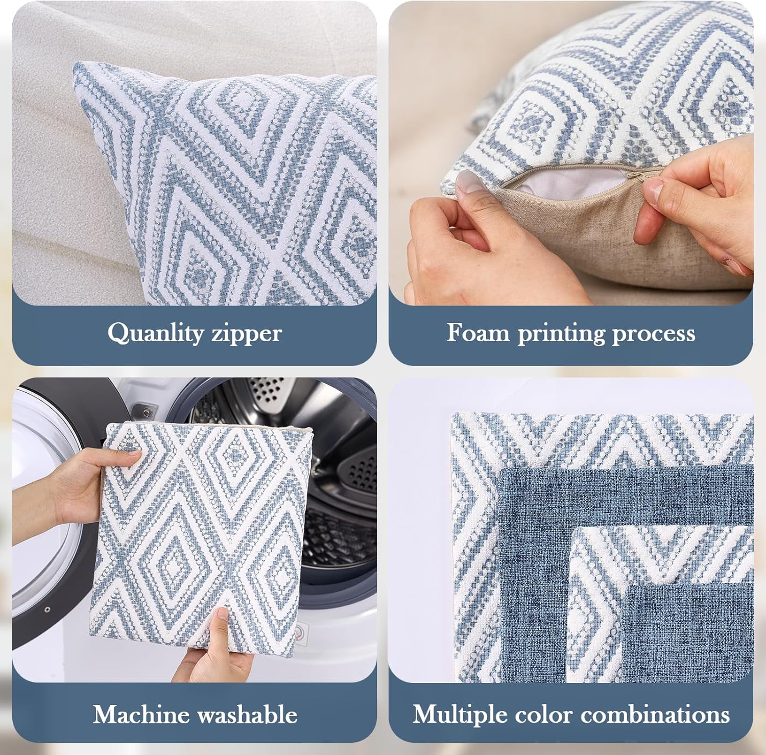 Decorative Set of 4 Square Couch Pillows Linen Cushion Cover for Couch Sofa Living Room