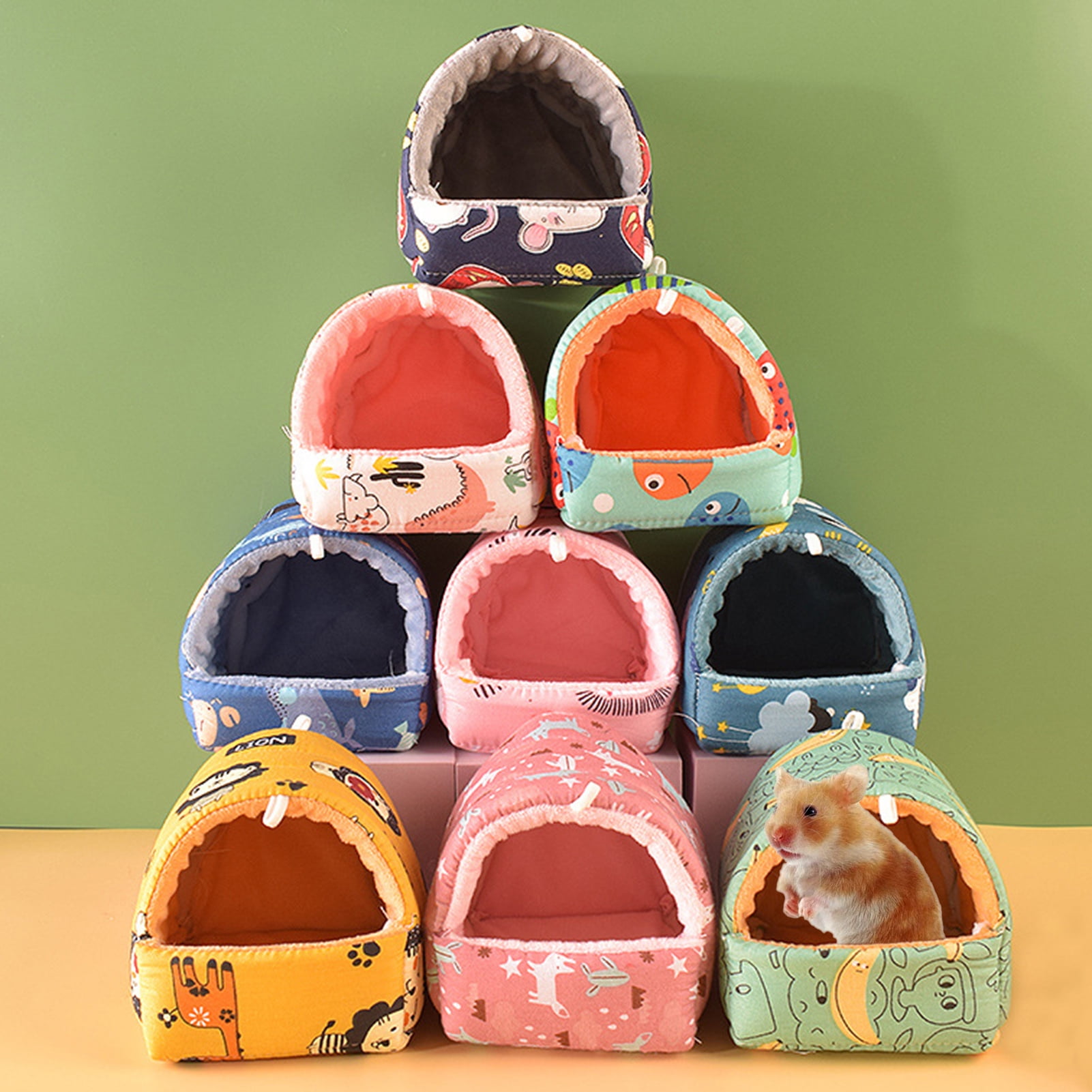 Yirtree Cartoon Pattern Guinea Pig Cave House Bed, Rabbit Squirrel Chinchilla Hamster Hedgehog Nest Hideout, Small Animals Cage Warm Supplies, Machine Washable L Dinosaur