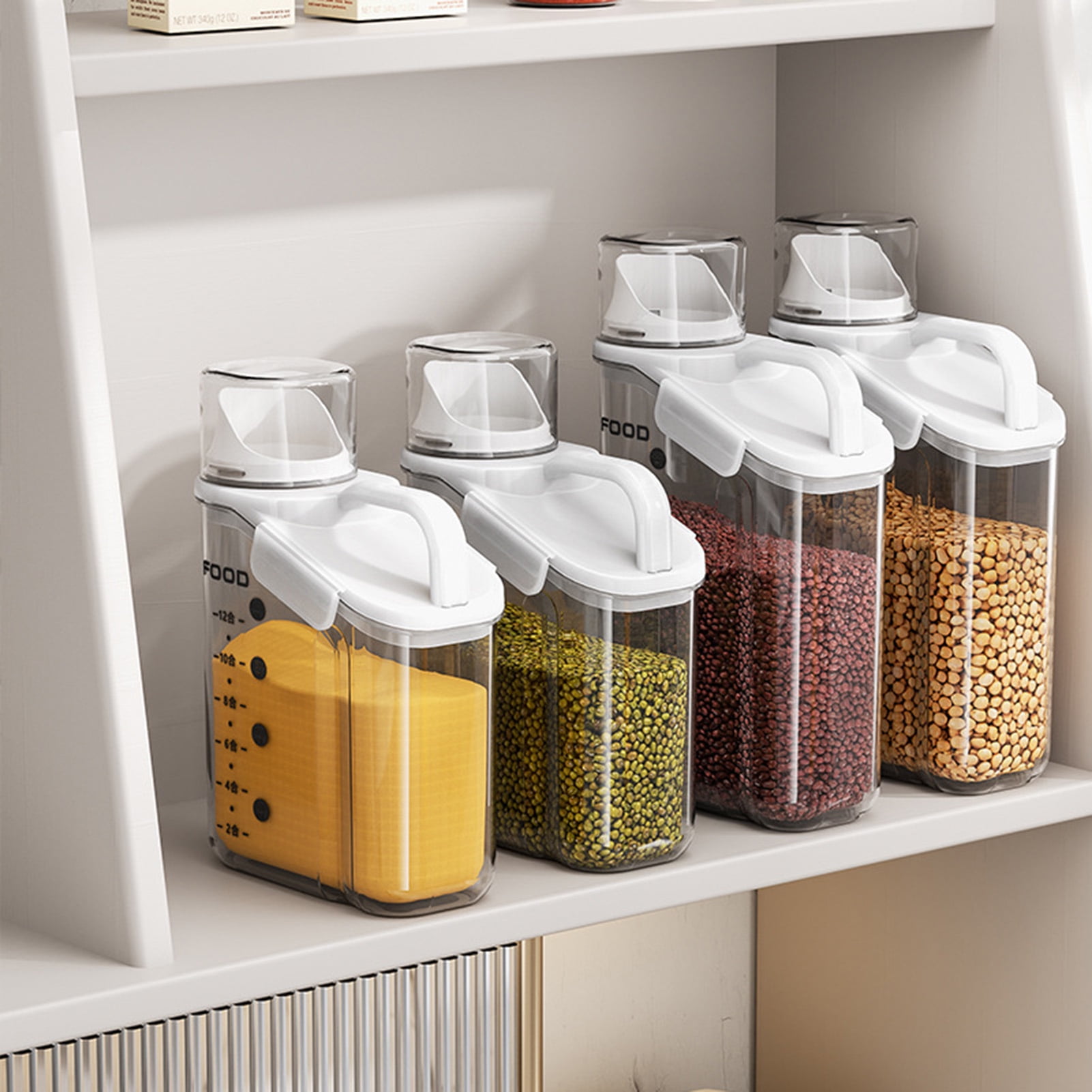 Cheers.US 2000ml/2800ml Airtight Cereal Container Rice Dry Grain Dispenser Thicken Rice Cylinder Clear Food Storage Box S Ivory