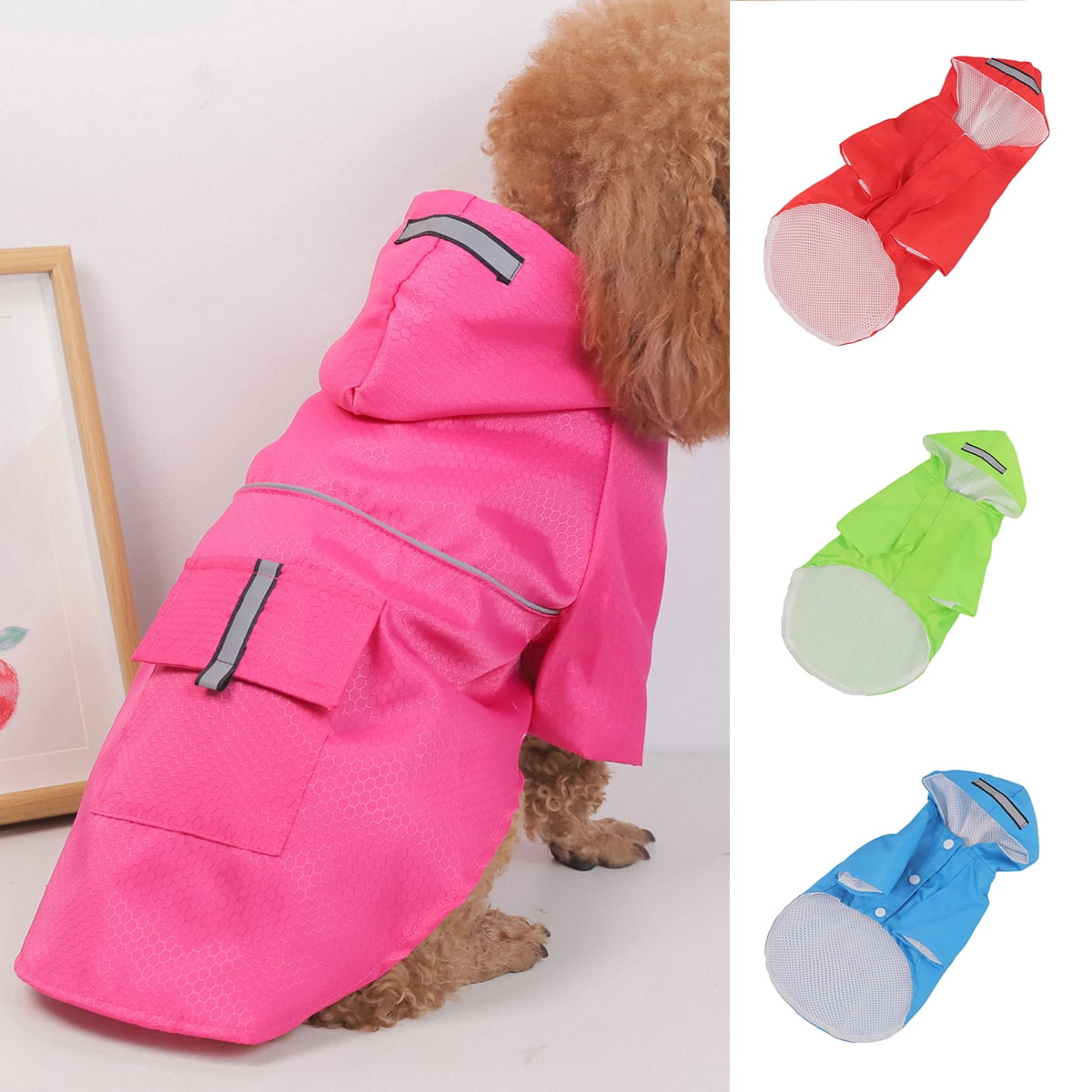 Travelwant Waterproof Reflective Dog Raincoat- Adjustable Pet Jacket, Lightweight Dog Hooded Slicker Poncho for Small to X- Large Dogs and Puppies M Red