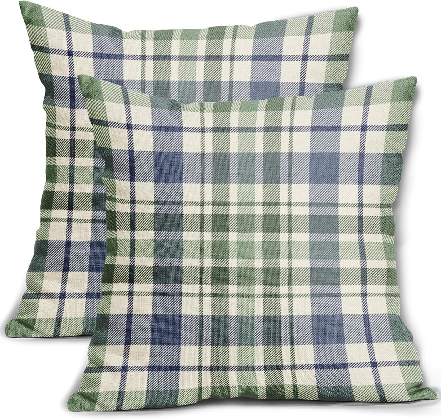 Fall Plaid Pillow Covers 18x18 Set of 2 Burnt Orange Blue Buffalo Plaid Tartan Print Autumn Colored Decorative Outdoor Pillowcases Farmhouse Rustic Throw Cushion Case Decor for Home Couch Sofa Bed 20x20 2pcs Brown Green