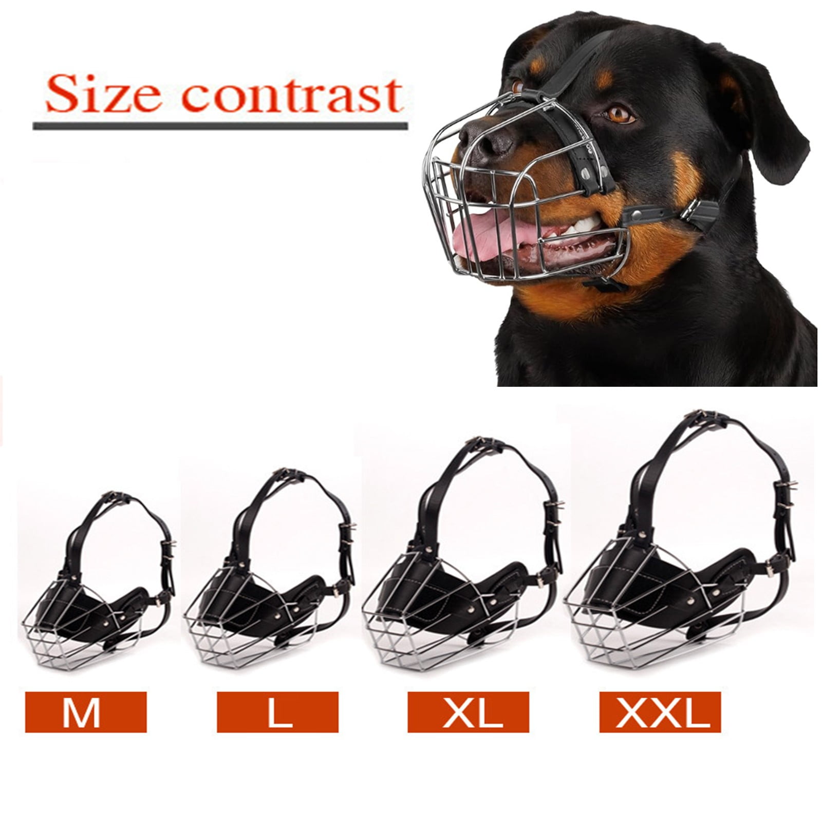 Adjustable Stainless Steel Dog Muzzle Wire Basket for Large/X-Large Dogs, Breathable Anti-Bite Training Mask with Leather Straps, Durable Secure Comfort Fit Bite Prevention 3.74 3.35"