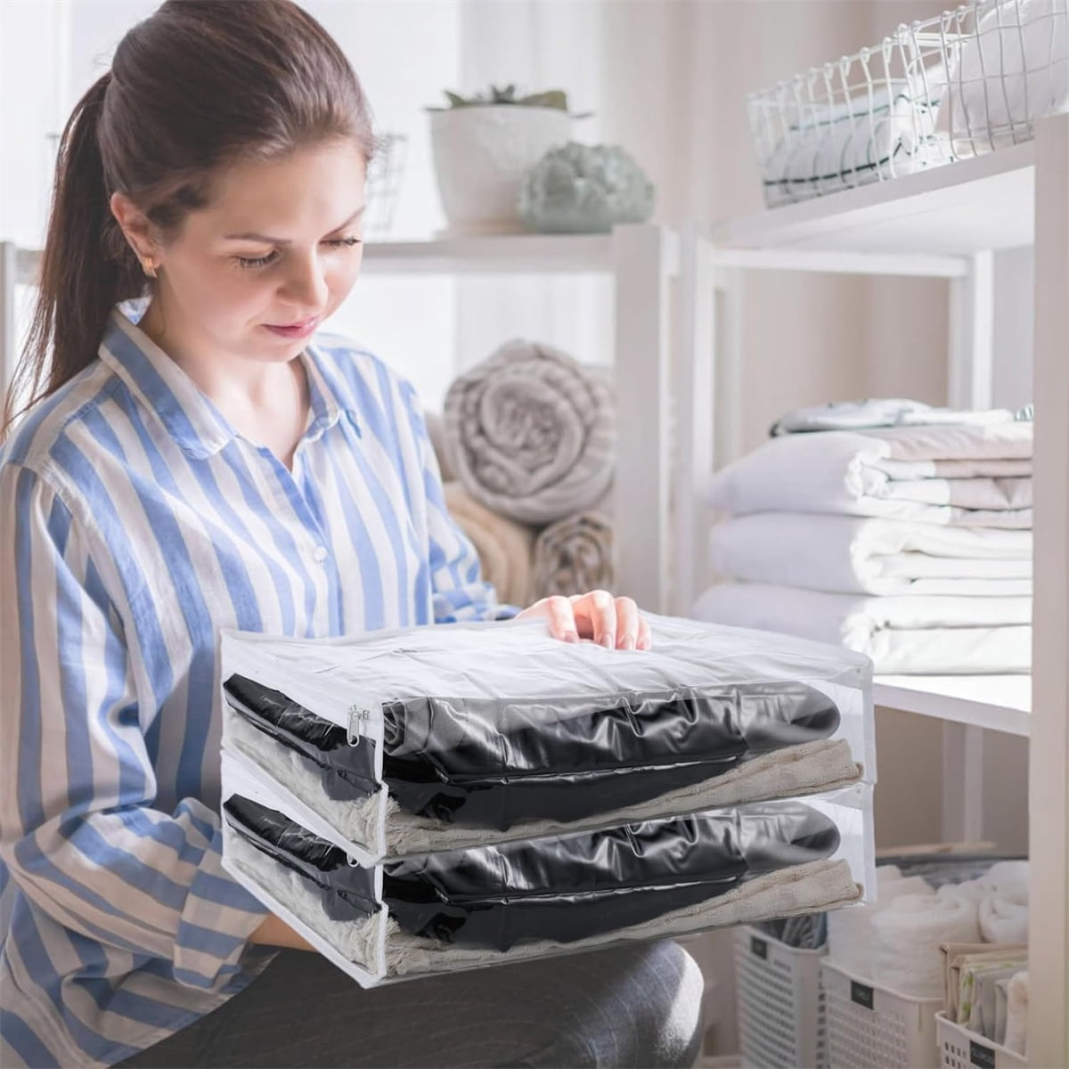 Tutuviw 6 Pcs Clear Vinyl Zippered Sweater Storage Bags