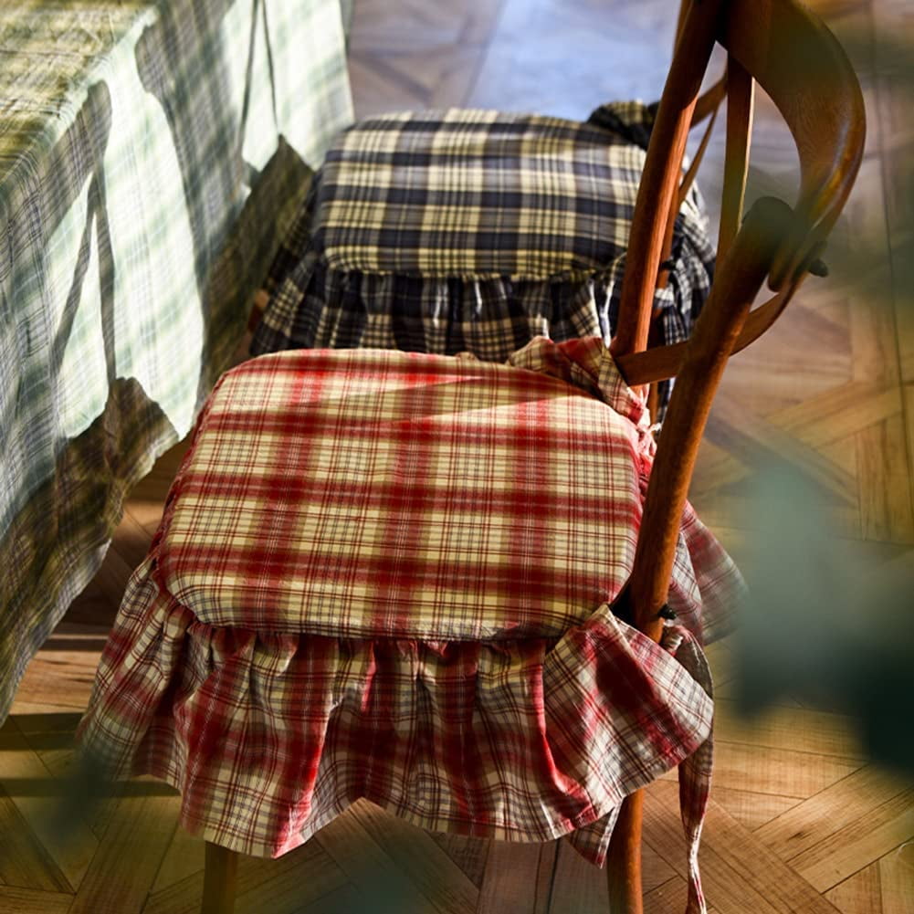 Buffalo Plaid Ruffled Chair Cushion with Ties Country Style Tartan Kitchen Dining Chair Pad Super Soft Seat Cushion with Removable Cotton Cover (Red Buffalo Plaid Ruffled Chair Cushion with Ties Country Style Tartan Kitchen Dining Chair Pad Super Soft Seat Cushion with Removable Cotton Cover (Red