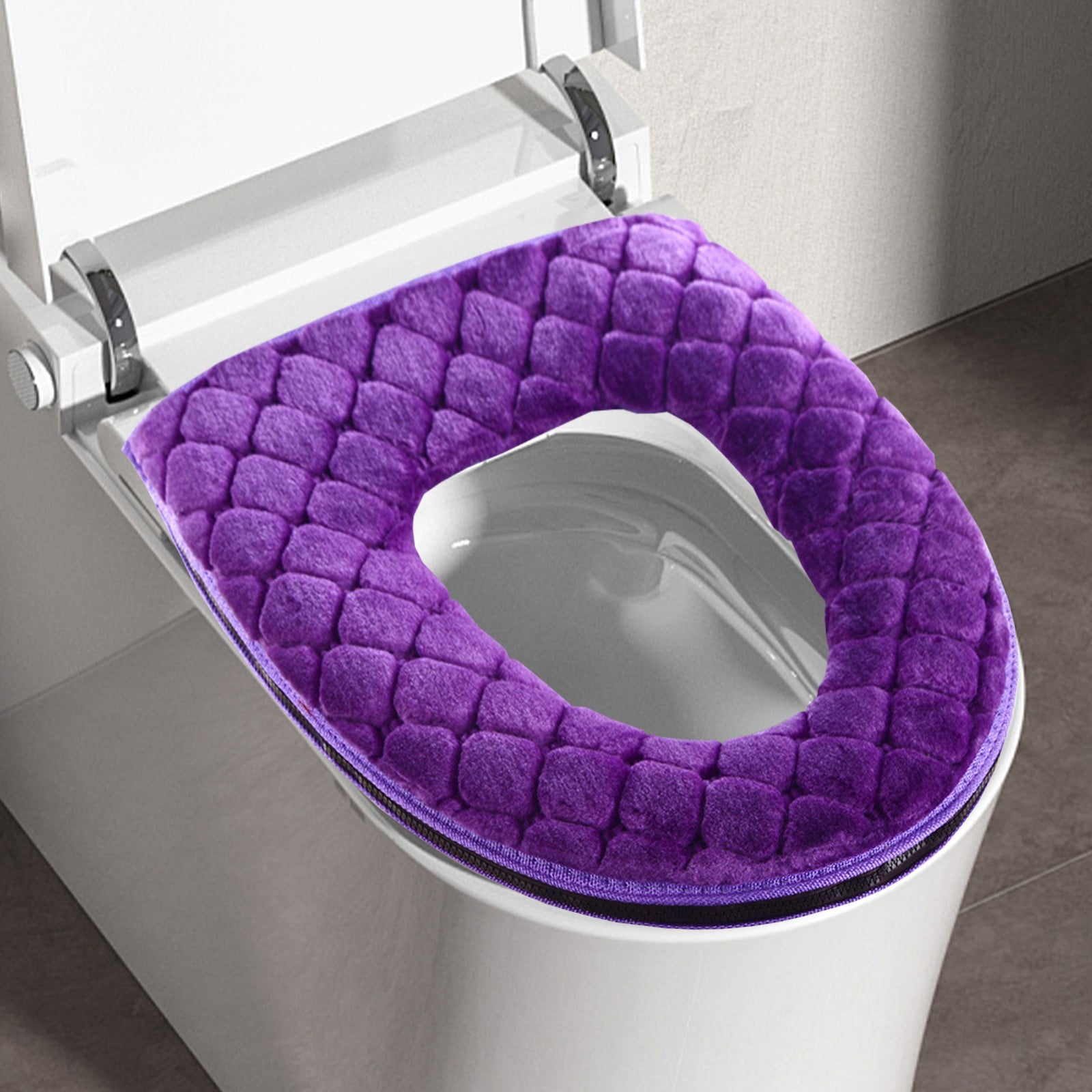 Winter Heated Plush Toilet Seat, Soft Toilet Seat Cushion, Washable and Comfortable Toilet Seat Cover Pads, Reusable Thicker Warmer Cover Pads, Convenient Installation Purple