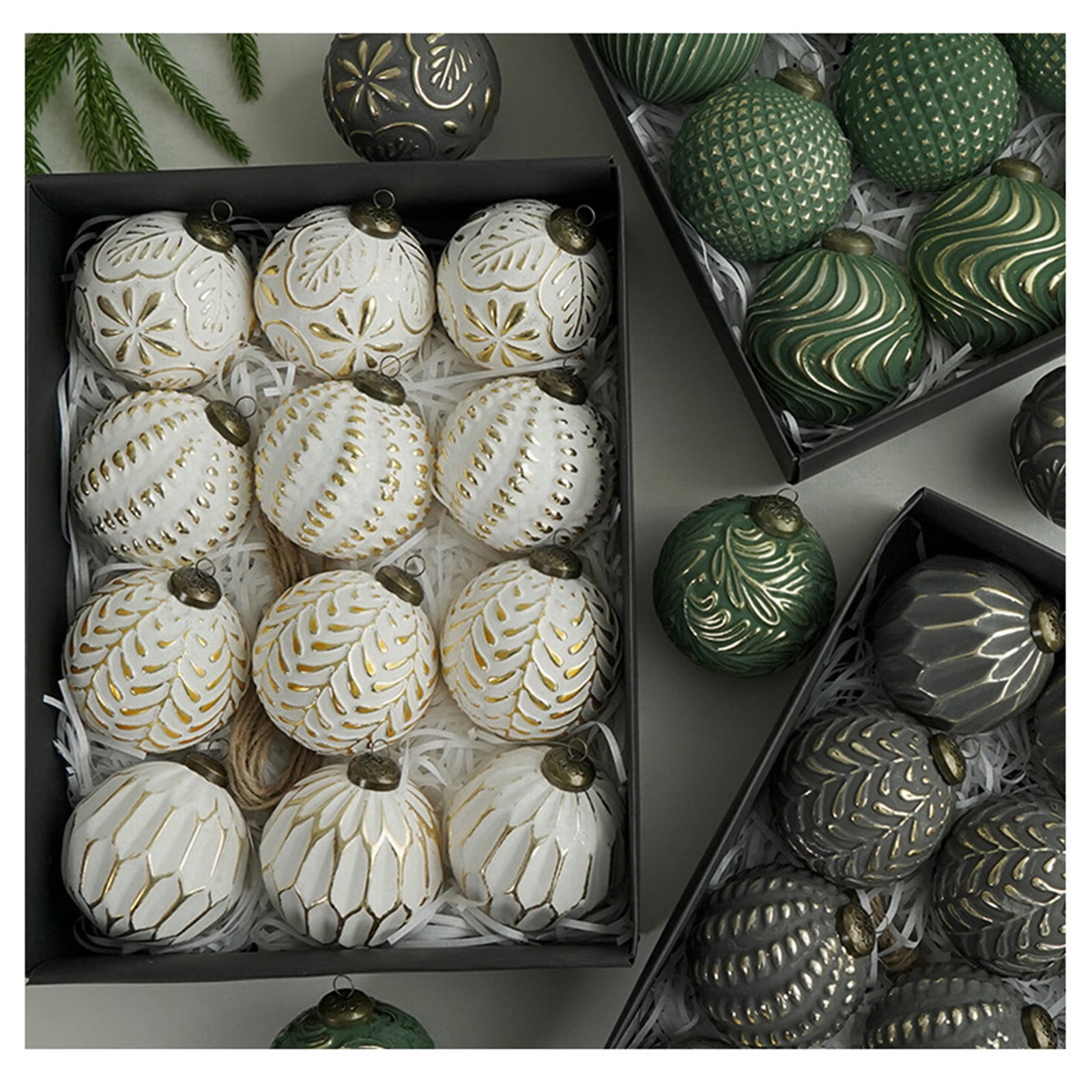 Rustic Christmas Ball Ornaments, Vintage Christmas Tree Decorations, Large Shatterproof Neutral Farmhouse Luxury Xmas Ornaments, Antique Christmas Balls Decorative, for Christmas Tree, Home Decor Gold