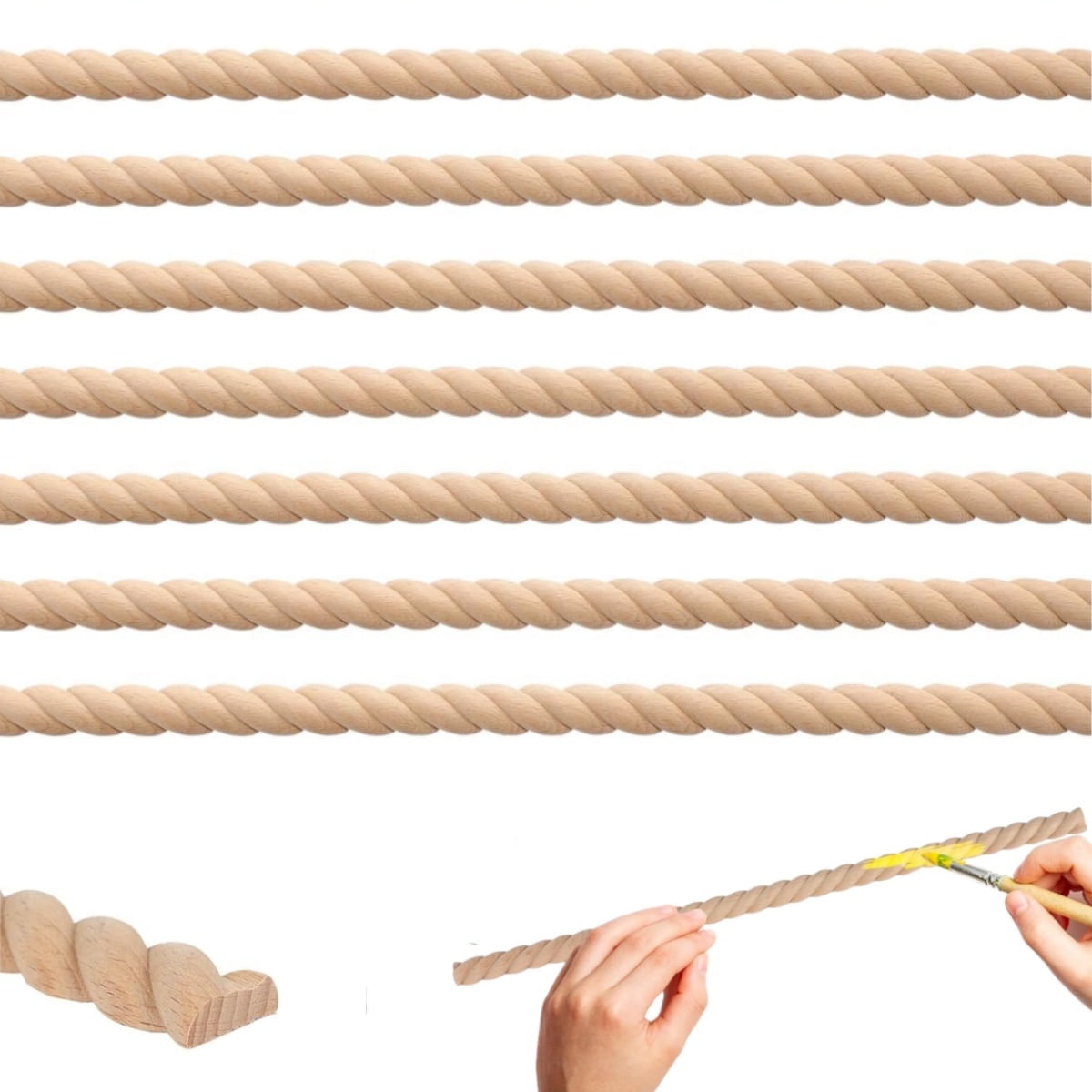 Unfinished Decorative Wood Trim,15.75inch Portable Twist Wood Trim Molding,Durable Cute DIY Trim for Shelf,Window,Door,Pack of 12