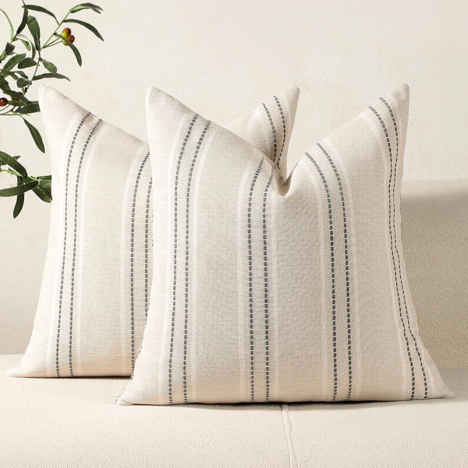 Throw Pillow Covers 20x20 Set of 2 Striped Pillow Covers Textured Linen Decorative Pillows Square Cushion Covers for Sofa Couch Bed Living Room Farmhouse Decor Throw Pillow Covers 20x20 Set of 2 Striped Pillow Covers Textured Linen Decorative Pillows Square Cushion Covers for Sofa Couch Bed Living Room Farmhouse Decor