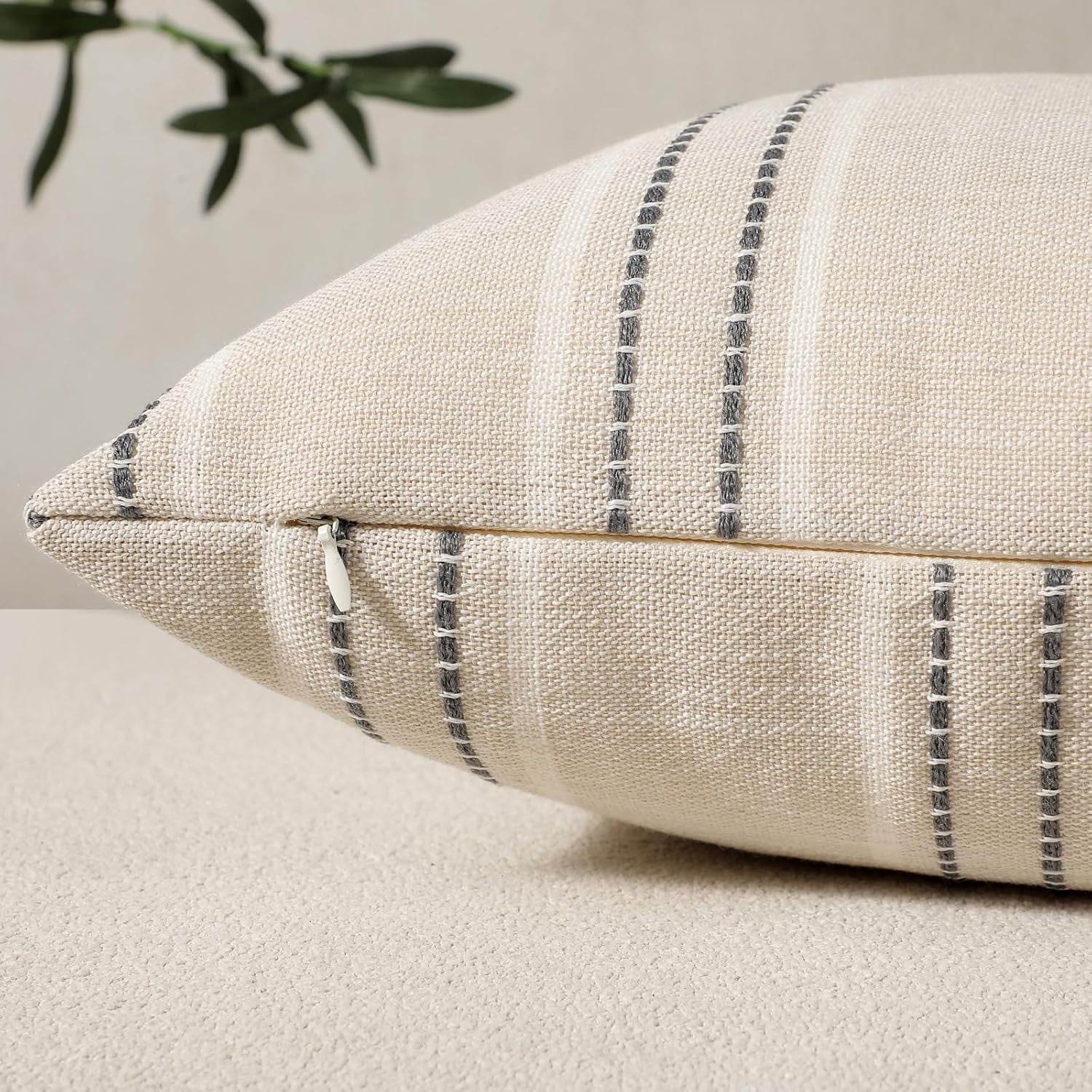 Throw Pillow Covers 20x20 Set of 2 Striped Pillow Covers Textured Linen Decorative Pillows Square Cushion Covers for Sofa Couch Bed Living Room Farmhouse Decor