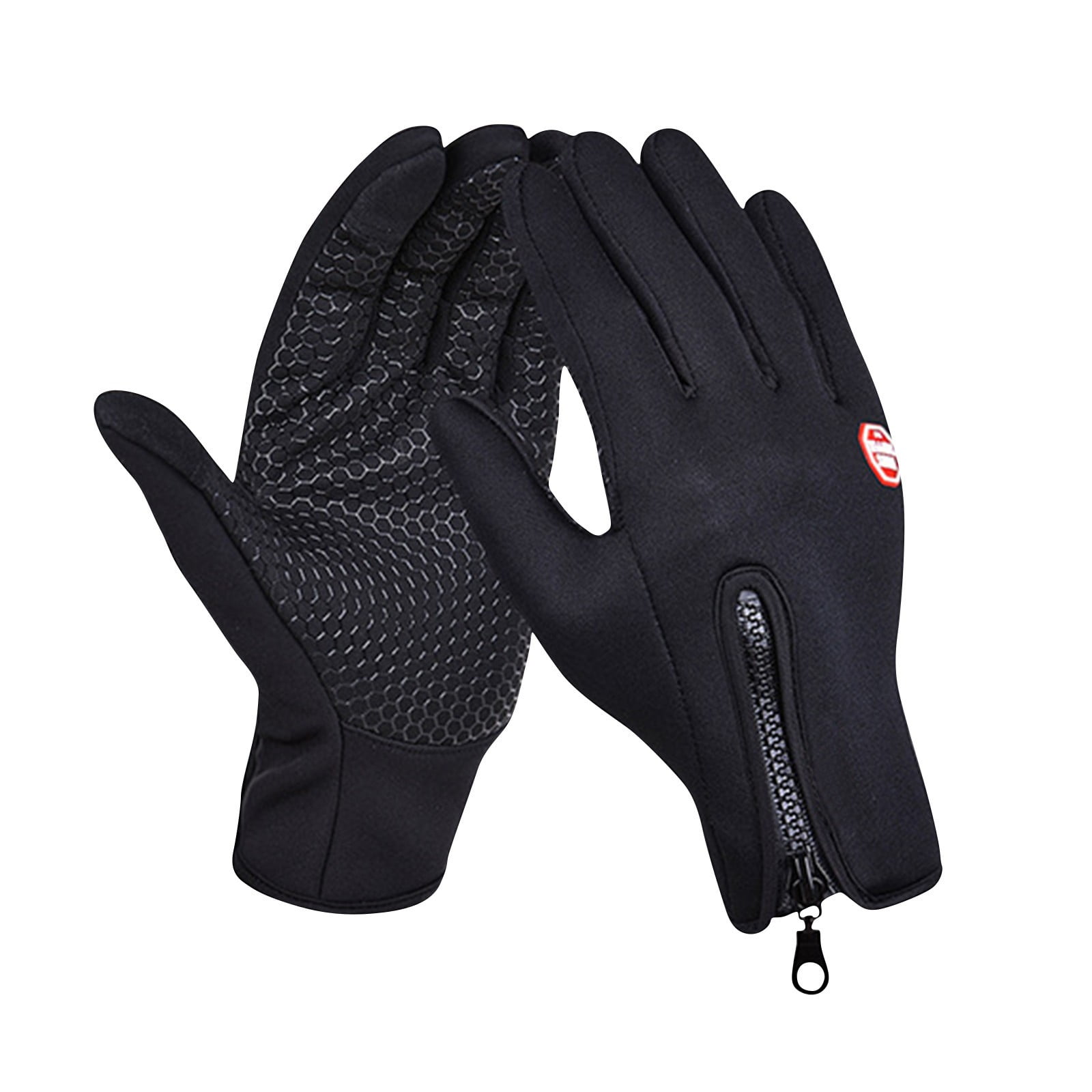 Plush Thermal Gloves with Zipper, Windproof & Waterproof Thermal Non-Slip Gloves, Winter Outdoor Touch Screen Gloves for Running, Cycling, Hiking, Travel S Black