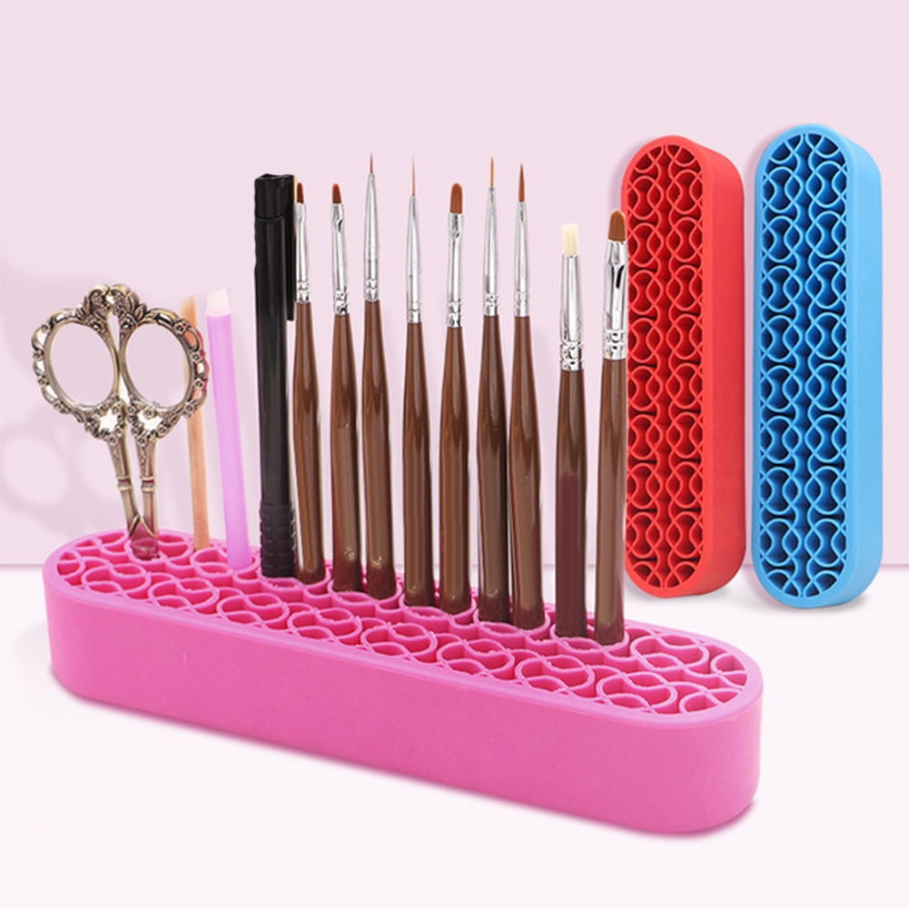 Bueautybox Makeup Beauty Brush Holder Organizer, Lipstick Holder Case Silicone Nail Polish Storage Rack Professional Cosmetic Display Box Red