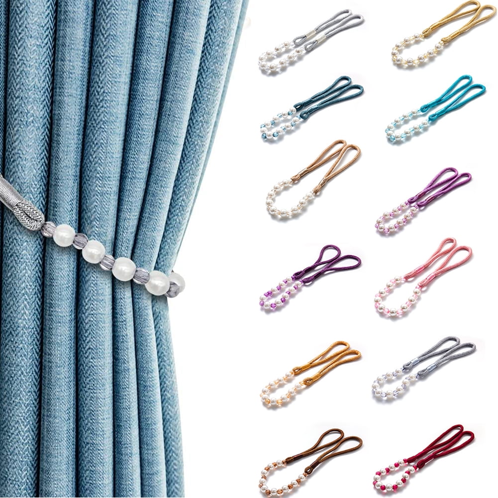 Visland 2 Pack Acrylic Pearl Curtain Tie Backs Curtain Hooks, Elegant Beads Curtain Rope Straps, Decorative Holdbacks Curtain Holders, 29in Red