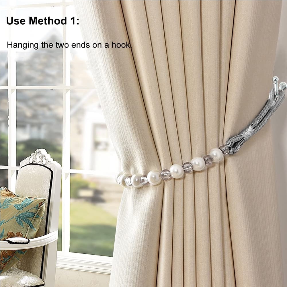 Visland 2 Pack Acrylic Pearl Curtain Tie Backs Curtain Hooks