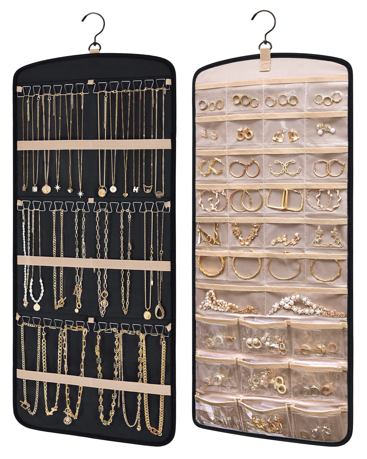 Hanging Jewelry Organizer Necklace Holder Anti-tangle Earrings Rings Hanger with 20 Jewelry Bags Travel Storage Roll with Pockets Hang on Closet Hanging Jewelry Organizer Necklace Holder Anti-tangle Earrings Rings Hanger with 20 Jewelry Bags Travel Storage Roll with Pockets Hang on Closet