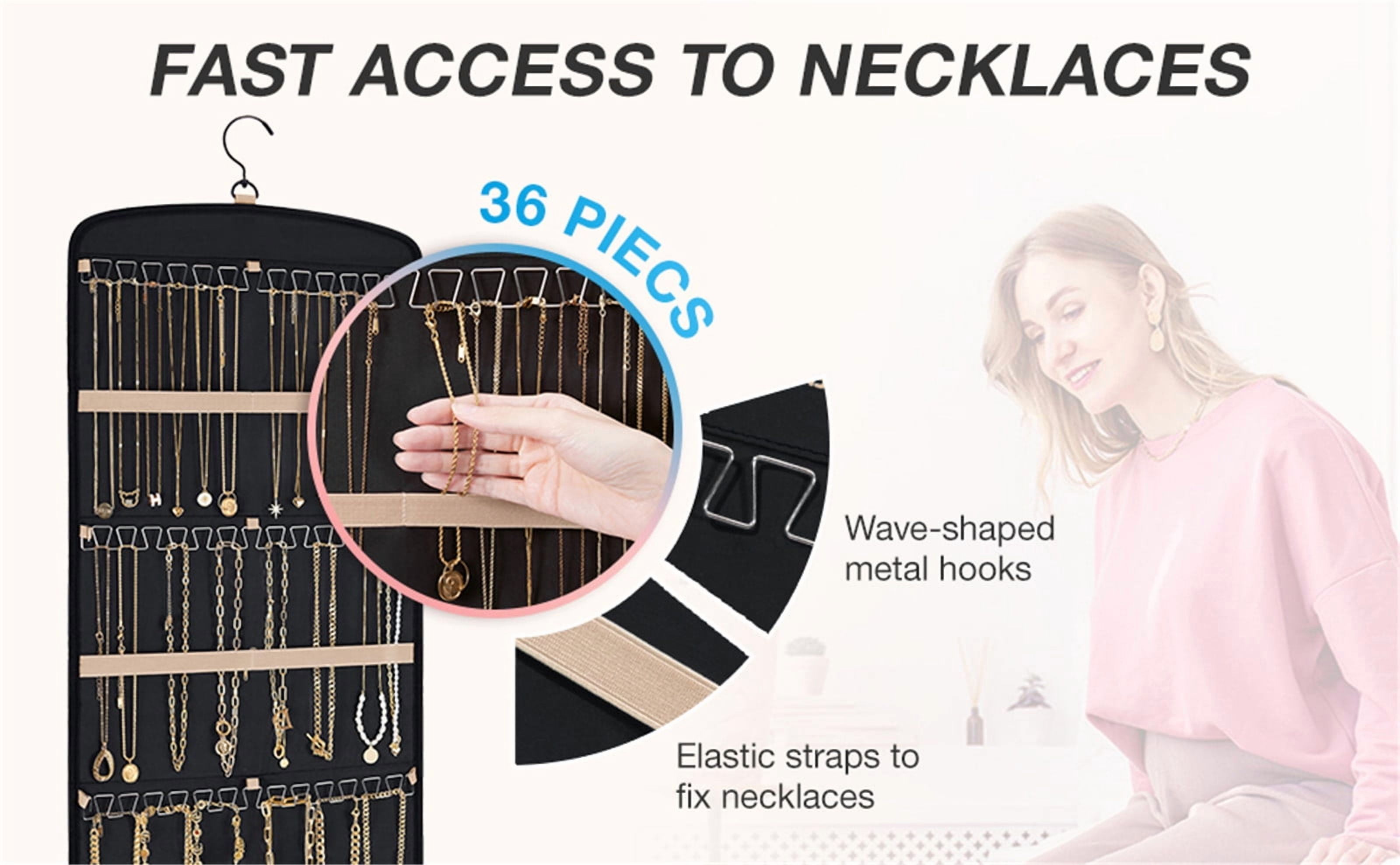 Hanging Jewelry Organizer Necklace Holder Anti-tangle Earrings Rings Hanger with 20 Jewelry Bags Travel Storage Roll with Pockets Hang on Closet