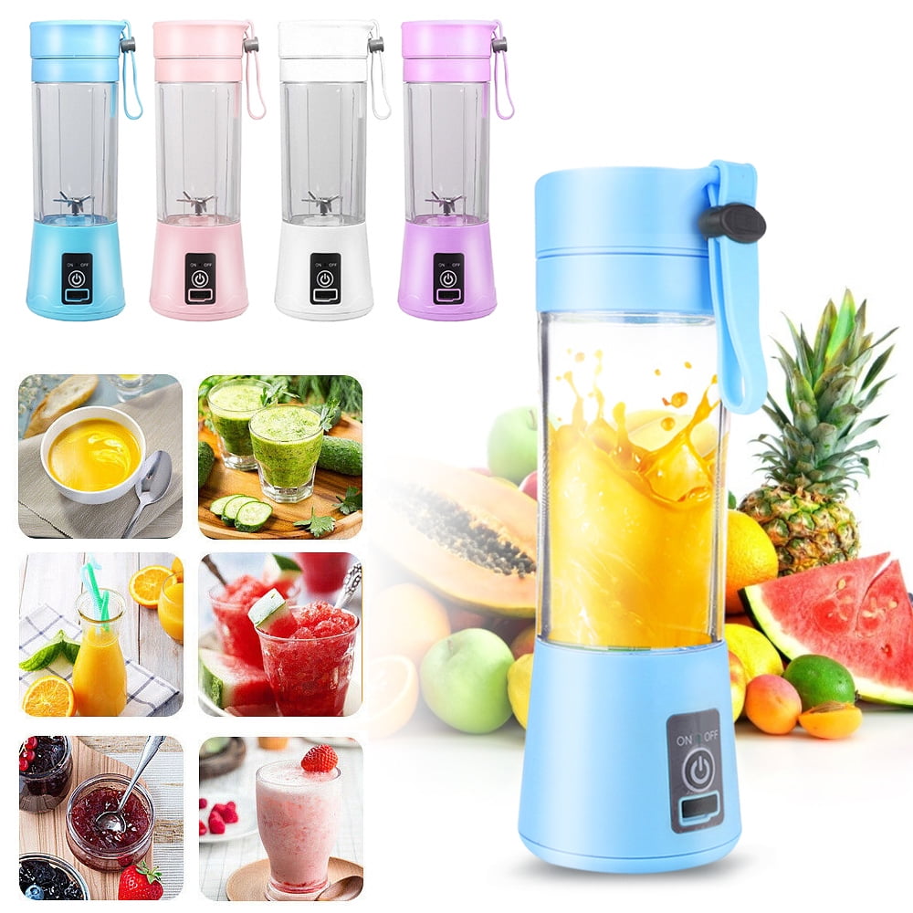 Mini Portable Blender,Smoothies Personal Blender Mini Shakes Juicer Cup USB Rechargeable With 6 blades,White Blue