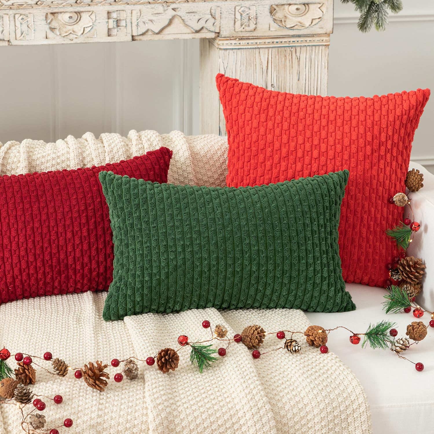 Holzlrgus Fall Set of 2 Striped Textured Velvet Corduroy Decorative Europe Sham Seasonal Autumn Throw Pillow Cushion Cover for Couch