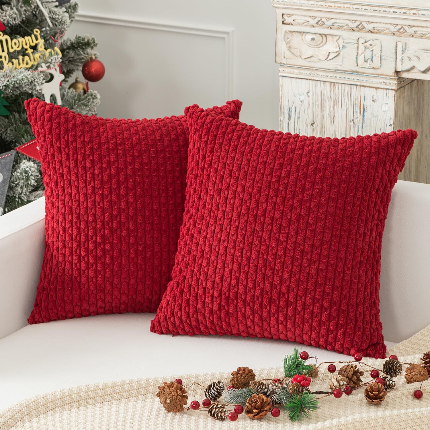 Holzlrgus Fall Set of 2 Striped Textured Velvet Corduroy Decorative Europe Sham Seasonal Autumn Throw Pillow Cushion Cover for Couch Holzlrgus Fall Set of 2 Striped Textured Velvet Corduroy Decorative Europe Sham Seasonal Autumn Throw Pillow Cushion Cover for Couch