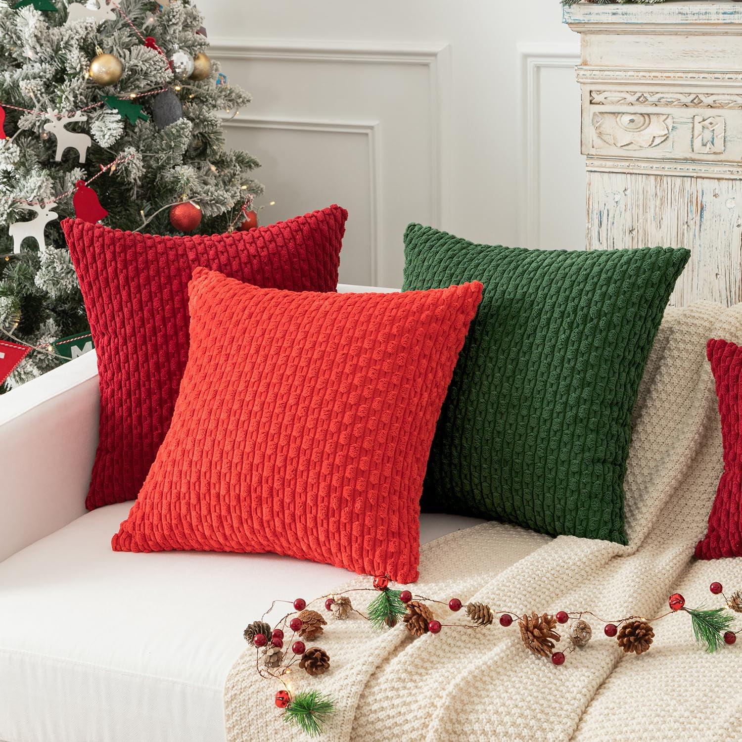 Holzlrgus Fall Set of 2 Striped Textured Velvet Corduroy Decorative Europe Sham Seasonal Autumn Throw Pillow Cushion Cover for Couch