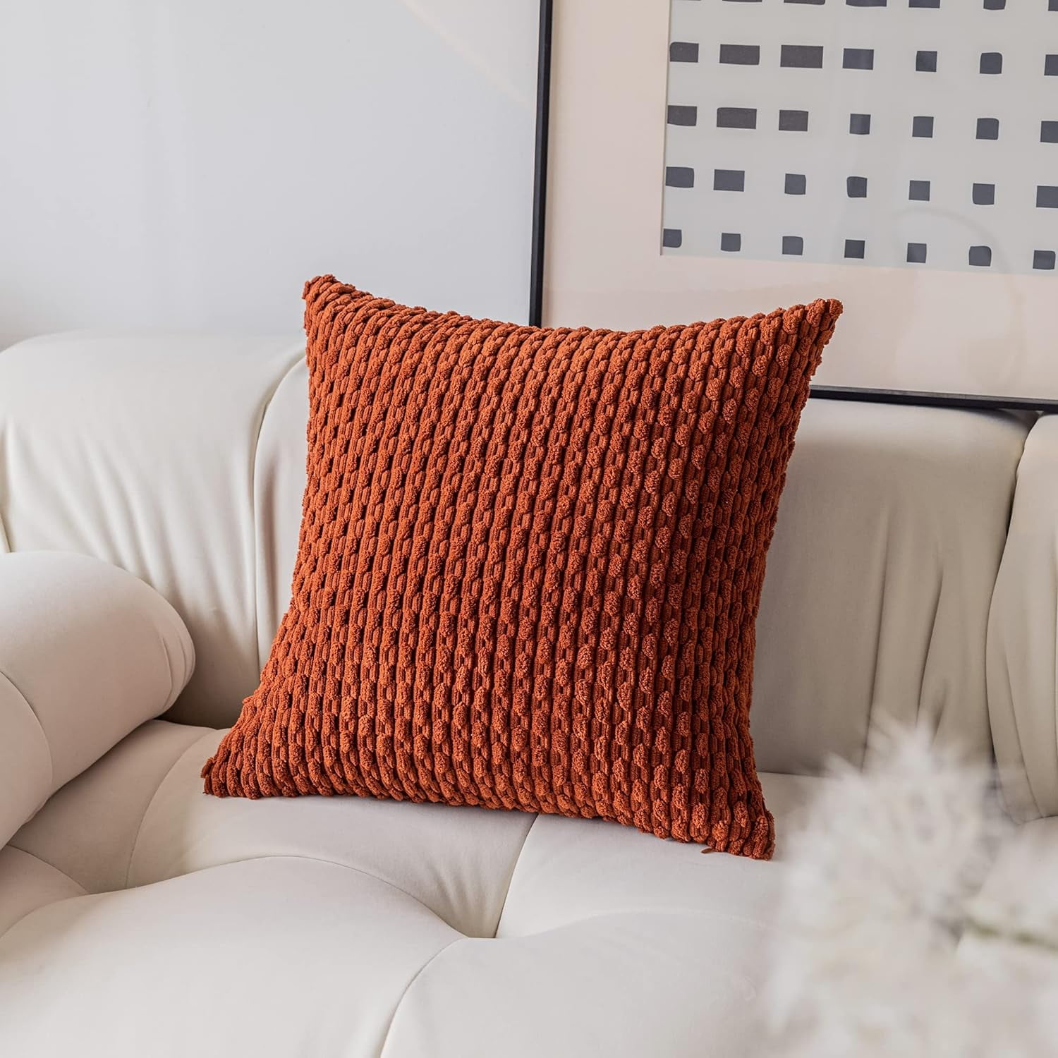 Holzlrgus Fall Set of 2 Striped Textured Velvet Corduroy Decorative Europe Sham Seasonal Autumn Throw Pillow Cushion Cover for Couch