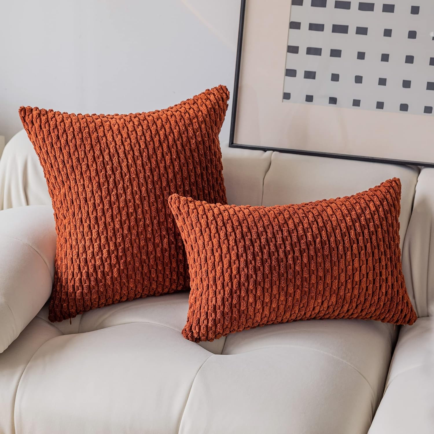 Holzlrgus Fall Set of 2 Striped Textured Velvet Corduroy Decorative Europe Sham Seasonal Autumn Throw Pillow Cushion Cover for Couch