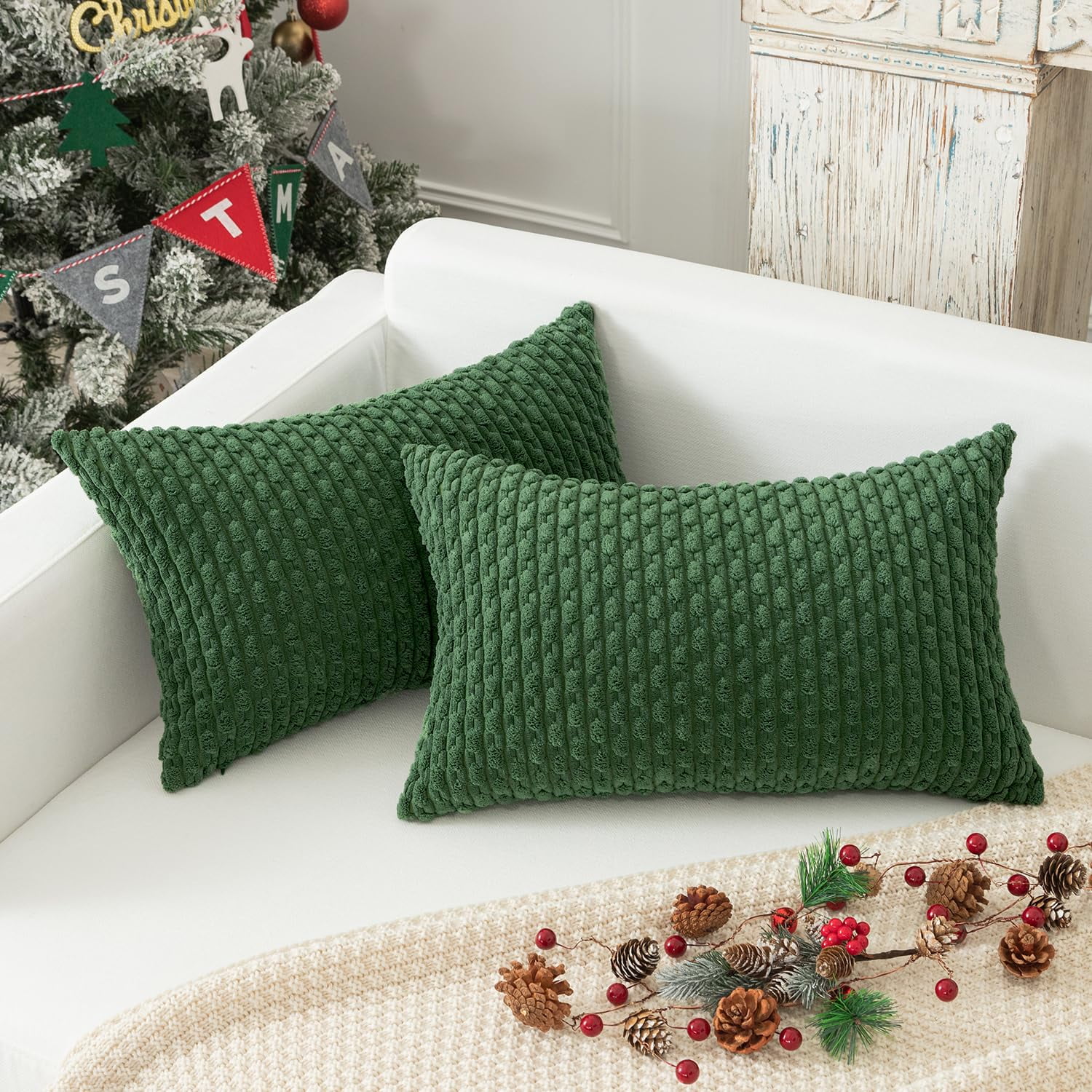 Holzlrgus Fall Set of 2 Striped Textured Velvet Corduroy Decorative Europe Sham Seasonal Autumn Throw Pillow Cushion Cover for Couch