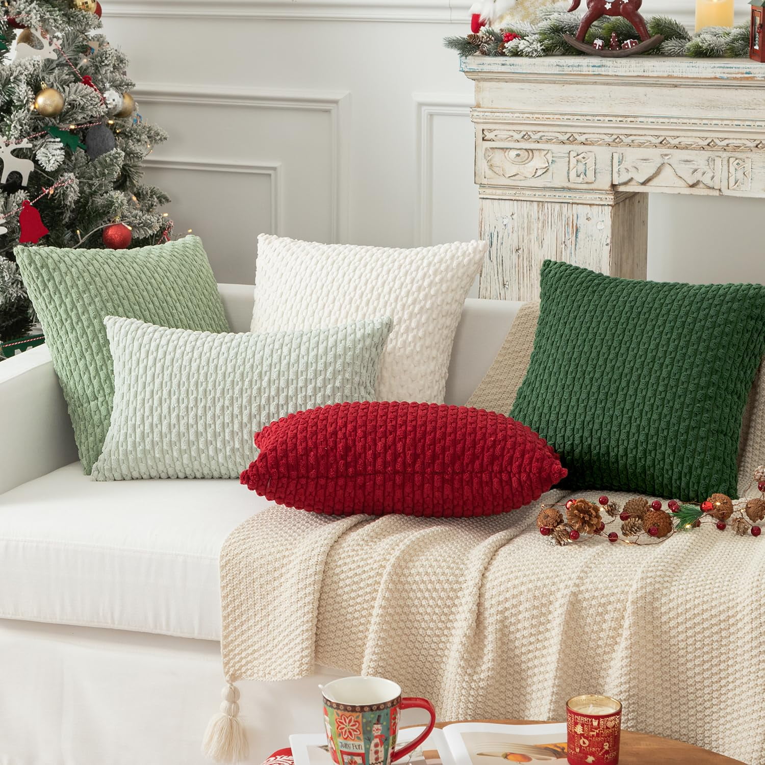 Holzlrgus Fall Set of 2 Striped Textured Velvet Corduroy Decorative Europe Sham Seasonal Autumn Throw Pillow Cushion Cover for Couch